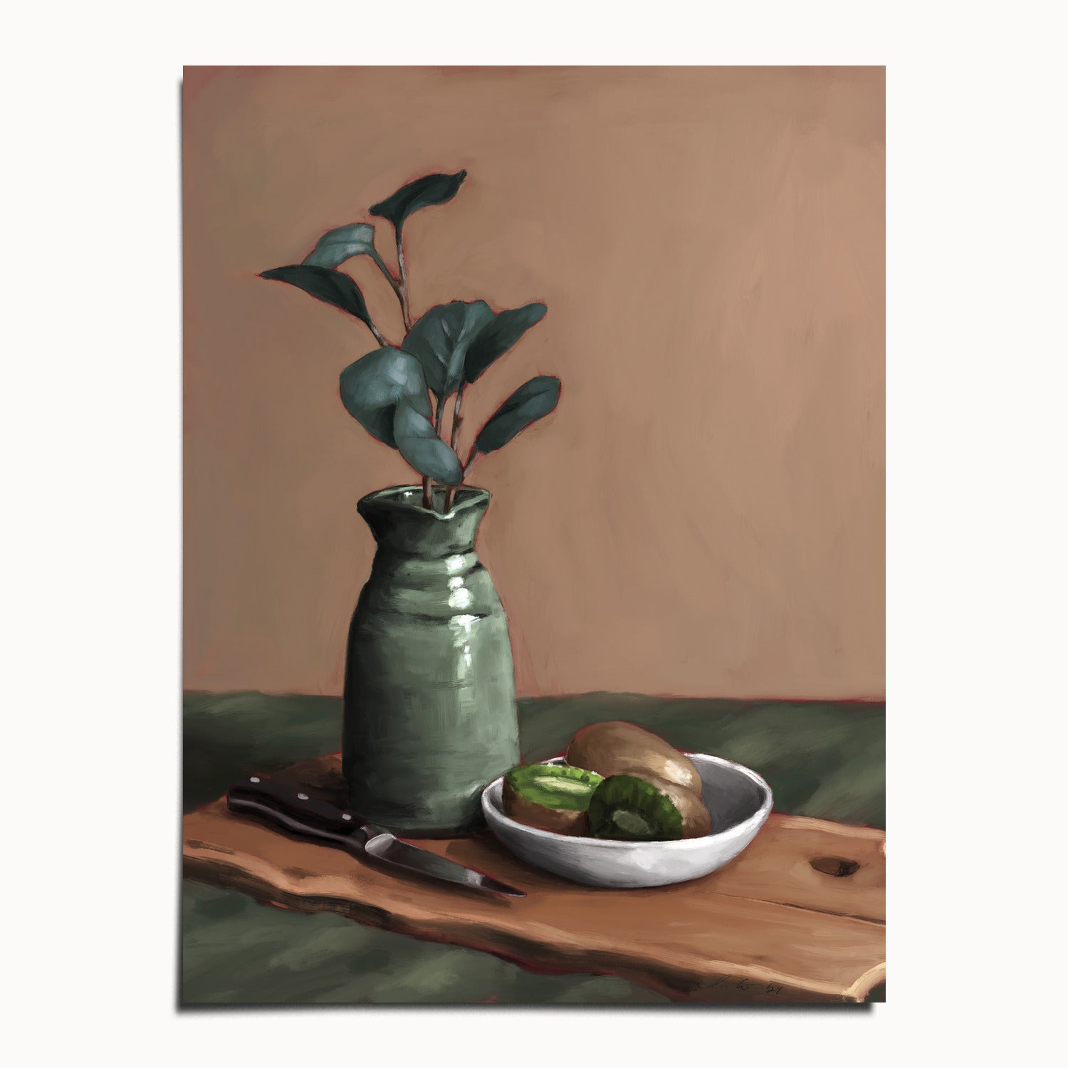 "Eucalyptus and Kiwi" by Catherine Hébert - Eucalyptus and Kiwi Still Life Fine Art Print - 30"x40" size