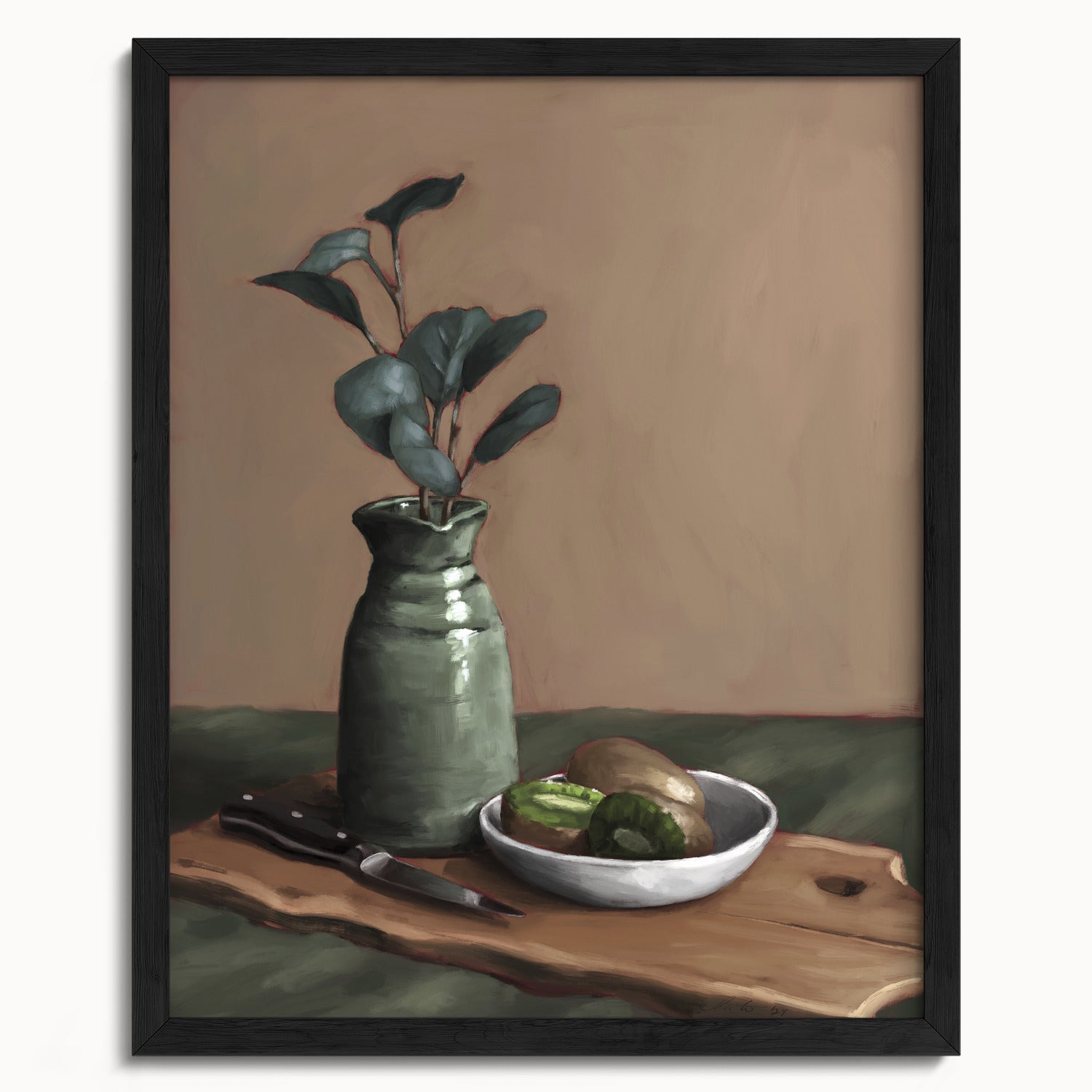 "Eucalyptus and Kiwi" by Catherine Hébert - Eucalyptus and Kiwi Still Life Fine Art Print - 16"x20" size