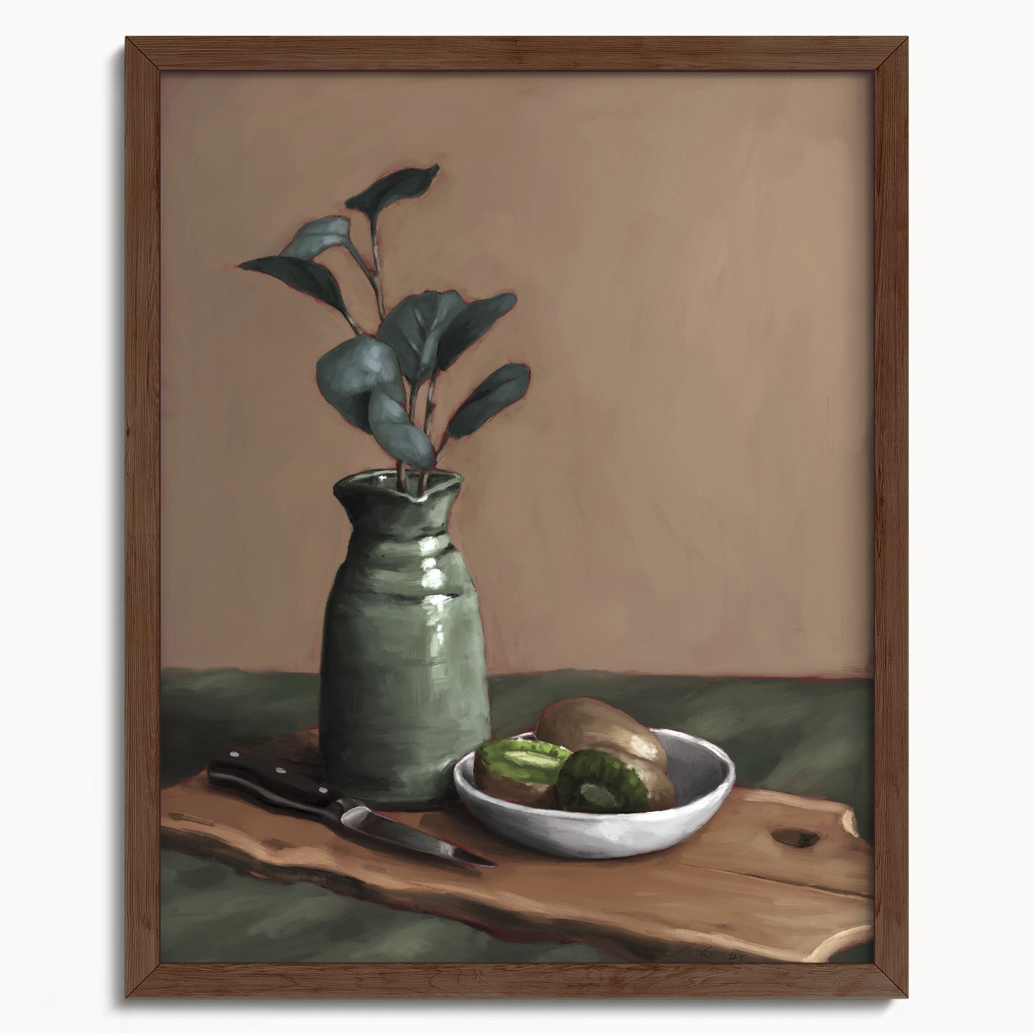 "Eucalyptus and Kiwi" by Catherine Hébert - Eucalyptus and Kiwi Still Life Fine Art Print - 16"x20" size