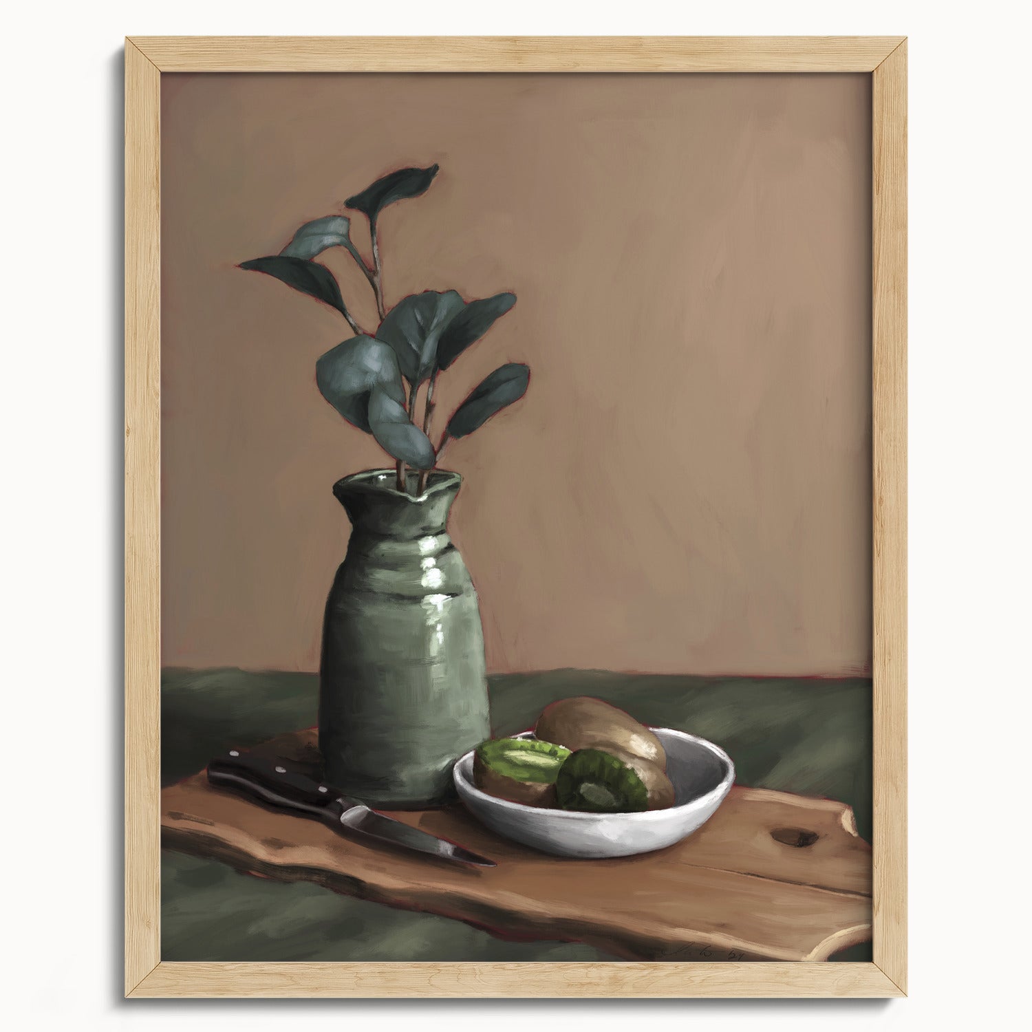 "Eucalyptus and Kiwi" by Catherine Hébert - Eucalyptus and Kiwi Still Life Fine Art Print - 16"x20" size