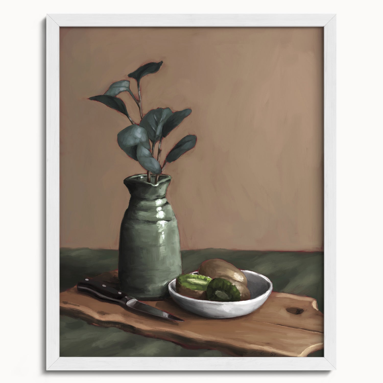 "Eucalyptus and Kiwi" by Catherine Hébert - Eucalyptus and Kiwi Still Life Fine Art Print - 16"x20" size