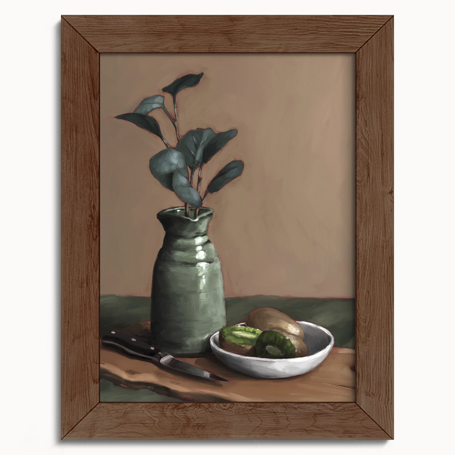 "Eucalyptus and Kiwi" by Catherine Hébert - Eucalyptus and Kiwi Still Life Fine Art Print - 5"x7" size