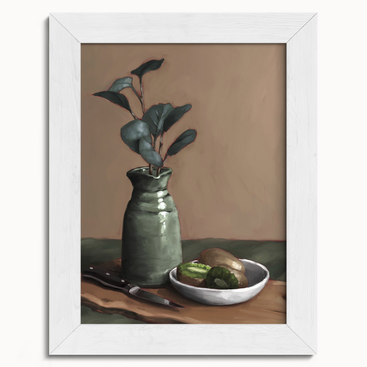 "Eucalyptus and Kiwi" by Catherine Hébert - Eucalyptus and Kiwi Still Life Fine Art Print - 5"x7" size