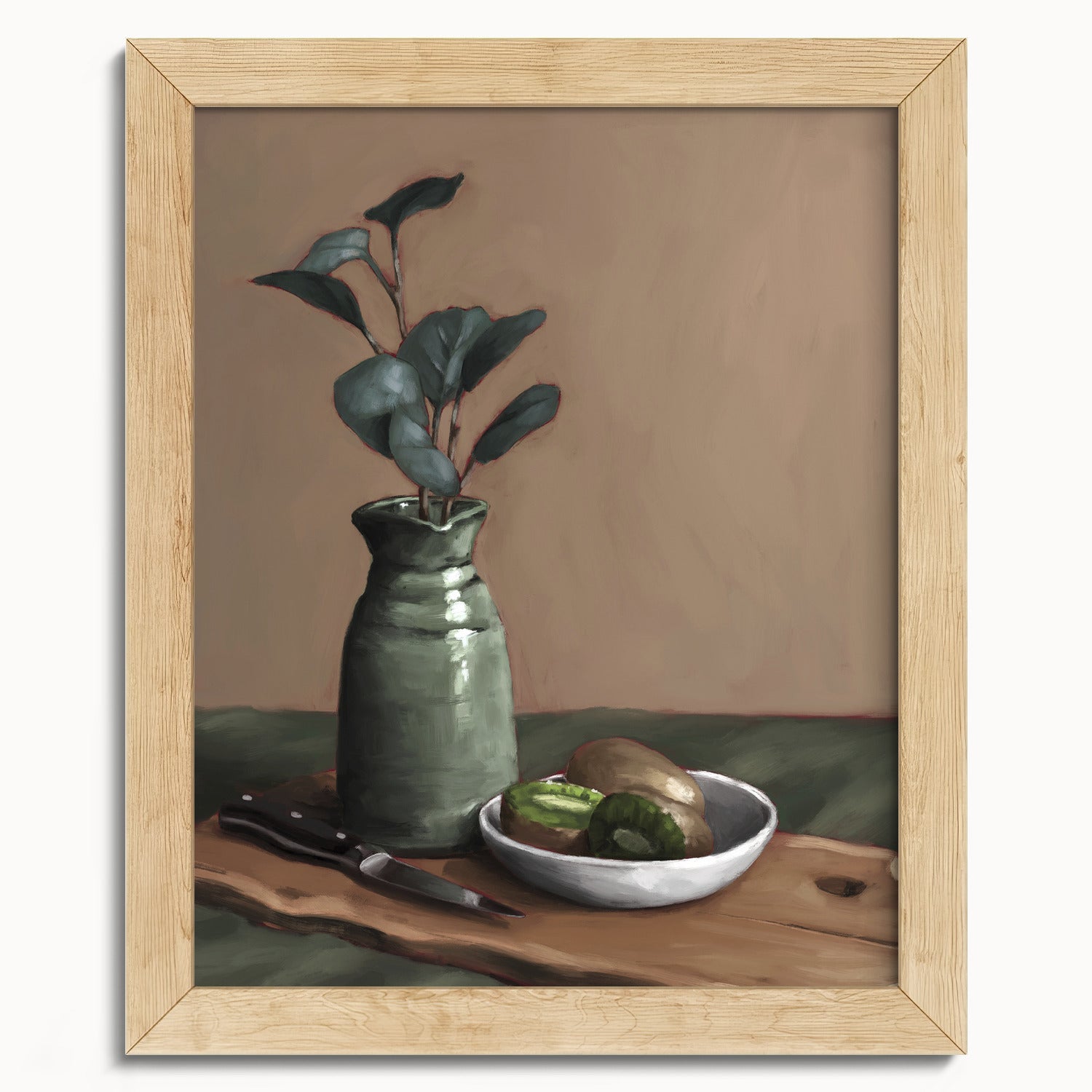 "Eucalyptus and Kiwi" by Catherine Hébert - Eucalyptus and Kiwi Still Life Fine Art Print - 8"x10" size