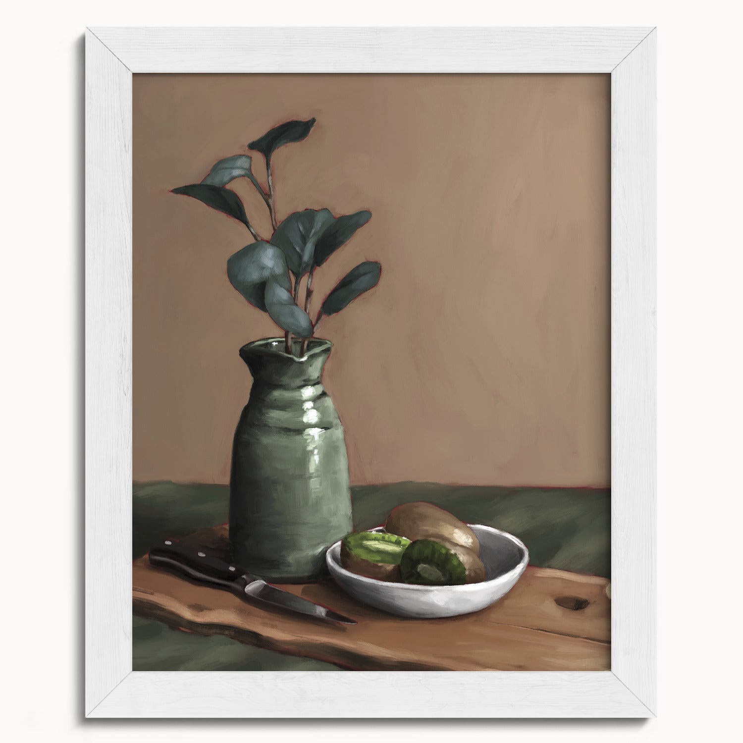 "Eucalyptus and Kiwi" by Catherine Hébert - Eucalyptus and Kiwi Still Life Fine Art Print - 8"x10" size