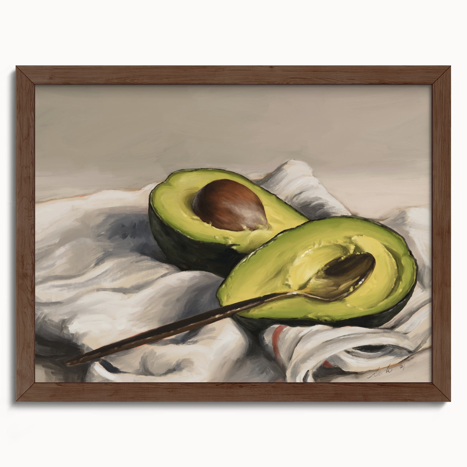 "Avocado" by Catherine Hébert - Sliced Avocado Painting Fine Art Print - 12"x16" size