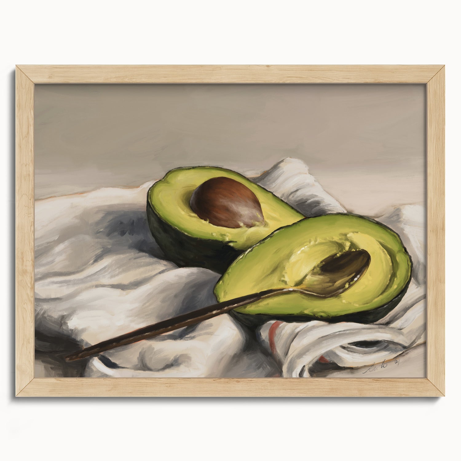 "Avocado" by Catherine Hébert - Sliced Avocado Painting Fine Art Print - 12"x16" size