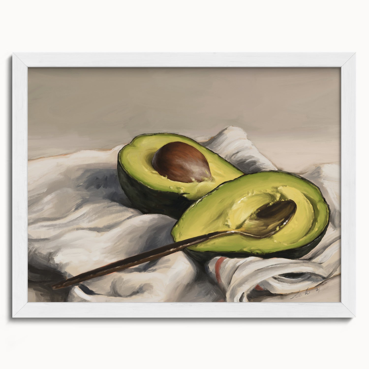 "Avocado" by Catherine Hébert - Sliced Avocado Painting Fine Art Print - 12"x16" size