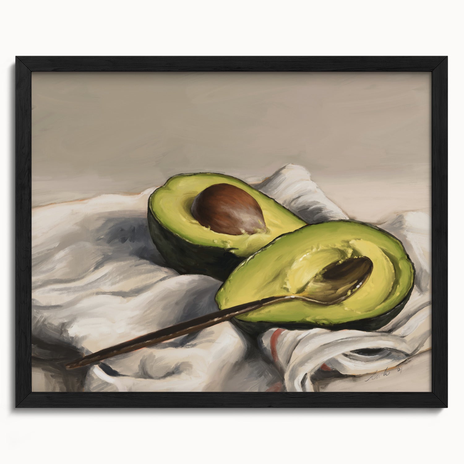 "Avocado" by Catherine Hébert - Sliced Avocado Painting Fine Art Print - 16"x20" size
