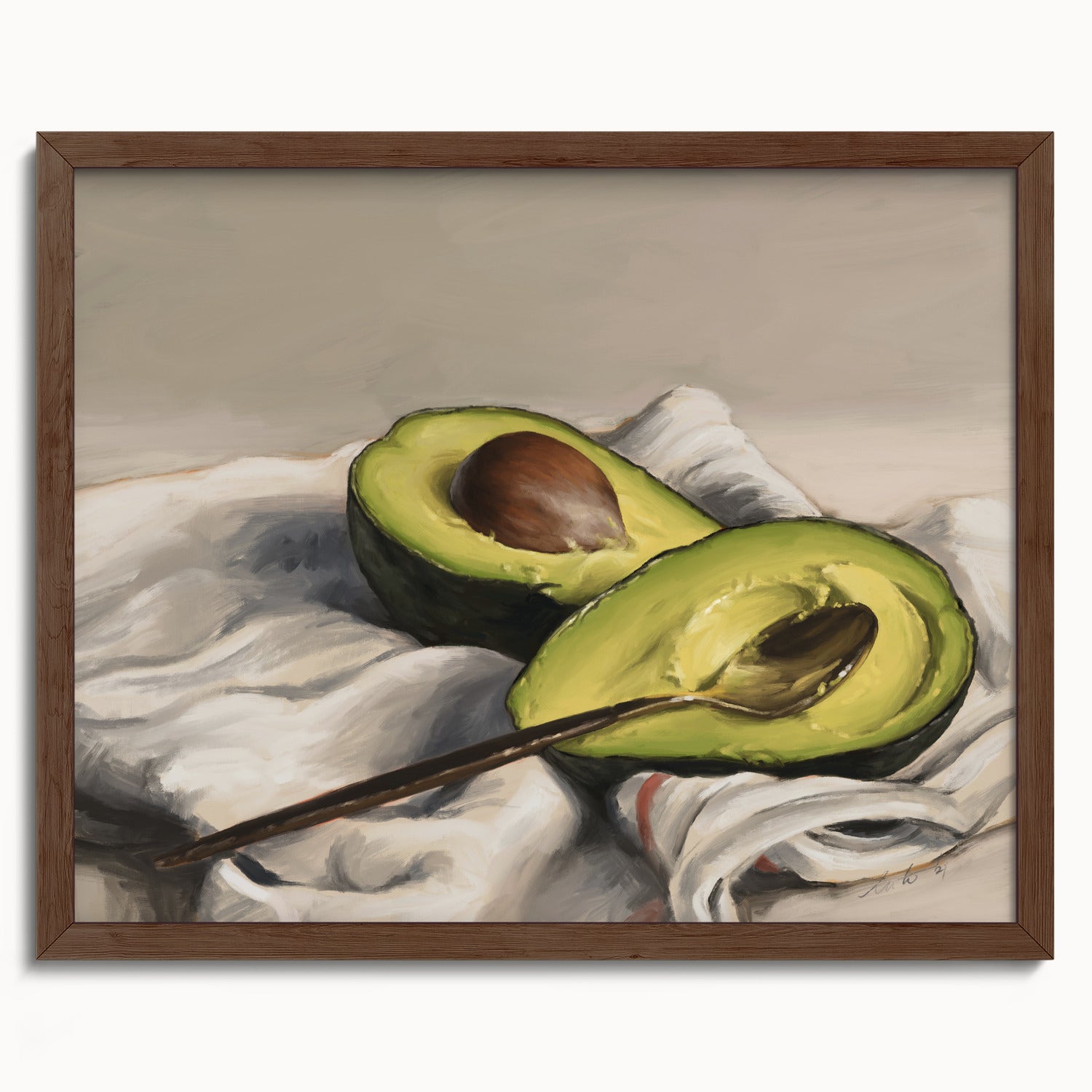 "Avocado" by Catherine Hébert - Sliced Avocado Painting Fine Art Print - 16"x20" size