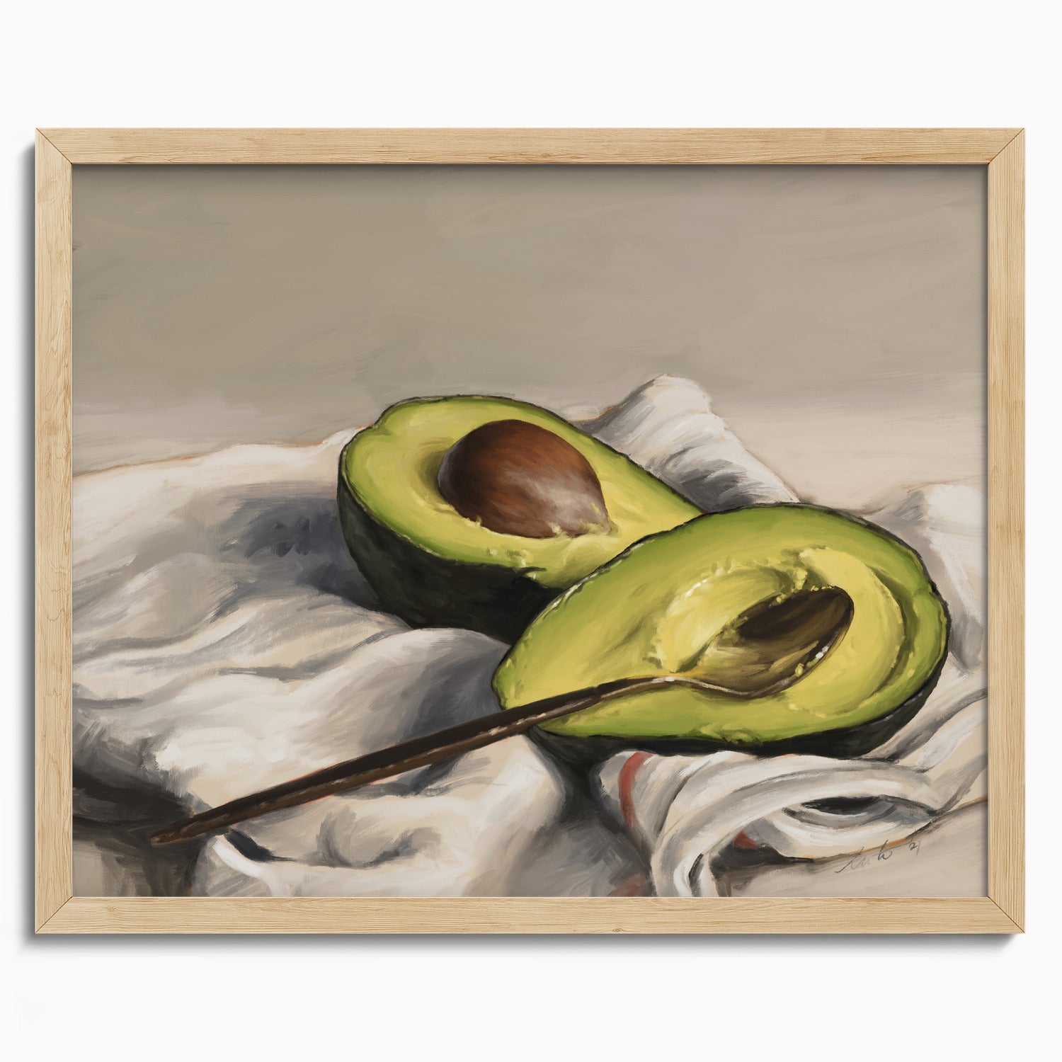 "Avocado" by Catherine Hébert - Sliced Avocado Painting Fine Art Print - 16"x20" size