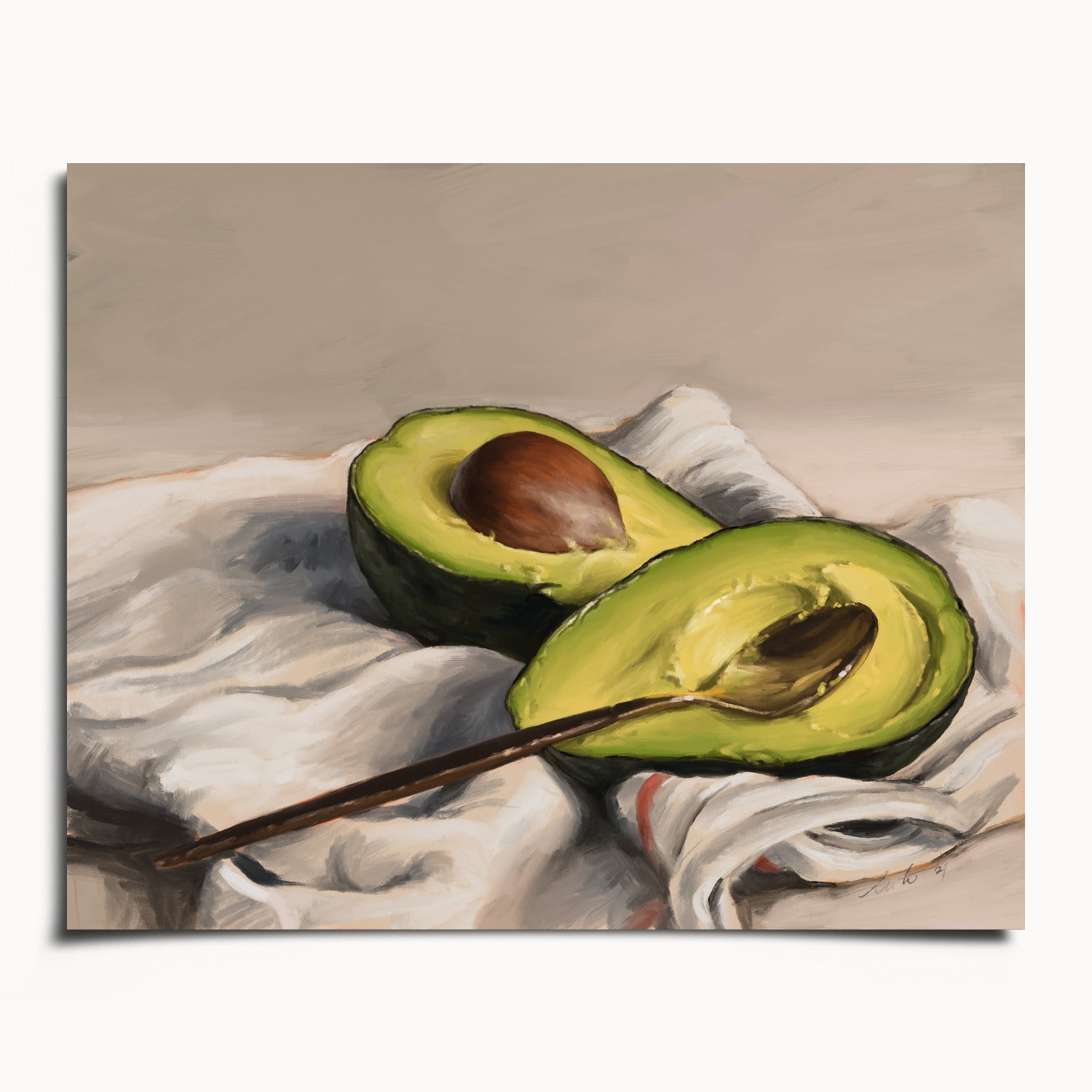 "Avocado" by Catherine Hébert - Sliced Avocado Painting Fine Art Print - 40"x50" size