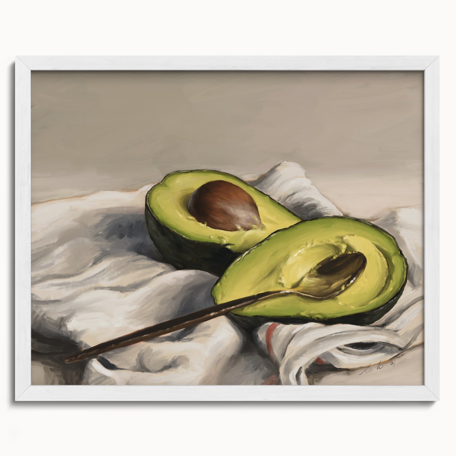 "Avocado" by Catherine Hébert - Sliced Avocado Painting Fine Art Print - 16"x20" size