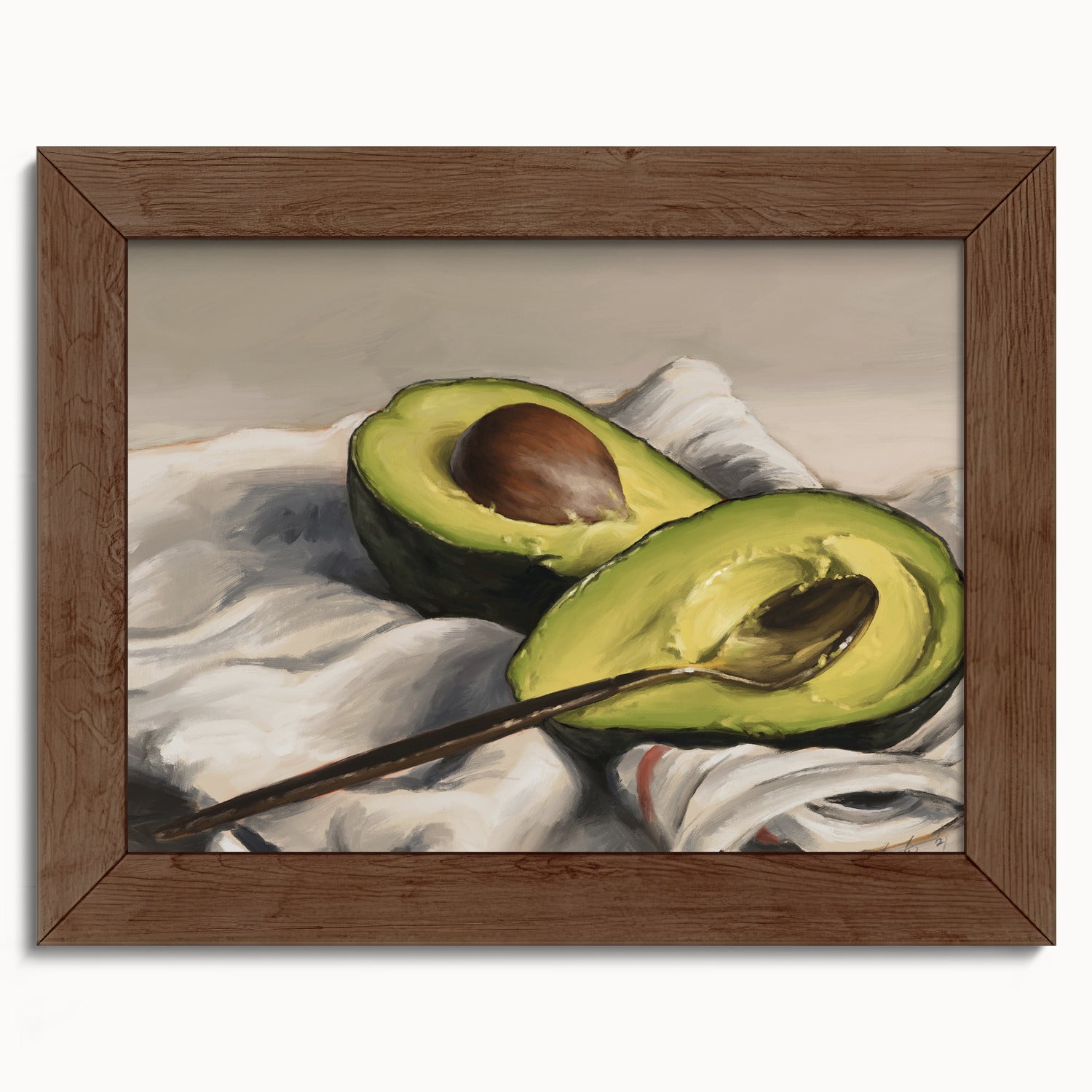 "Avocado" by Catherine Hébert - Sliced Avocado Painting Fine Art Print - 5"x7" size
