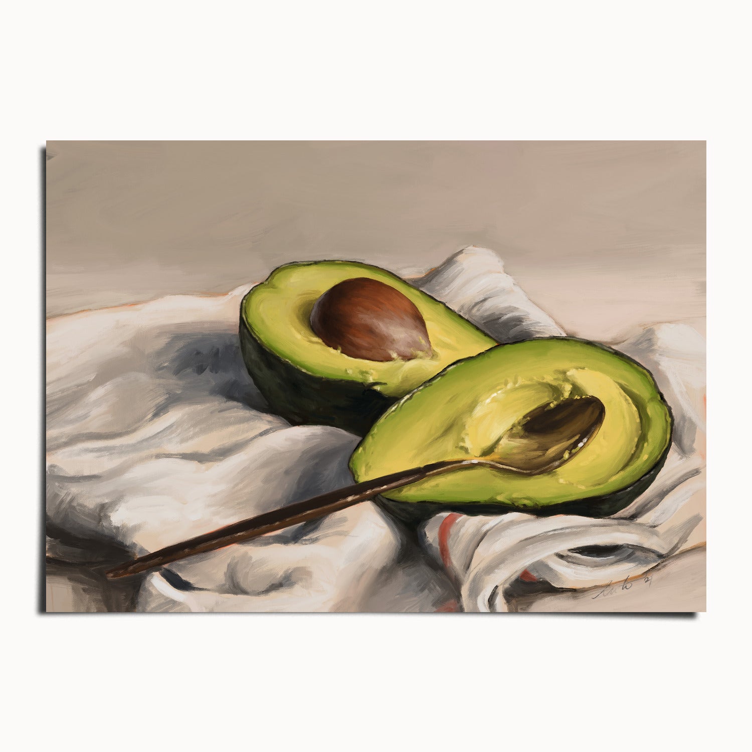 "Avocado" by Catherine Hébert - Sliced Avocado Painting Fine Art Print - 5"x7" size