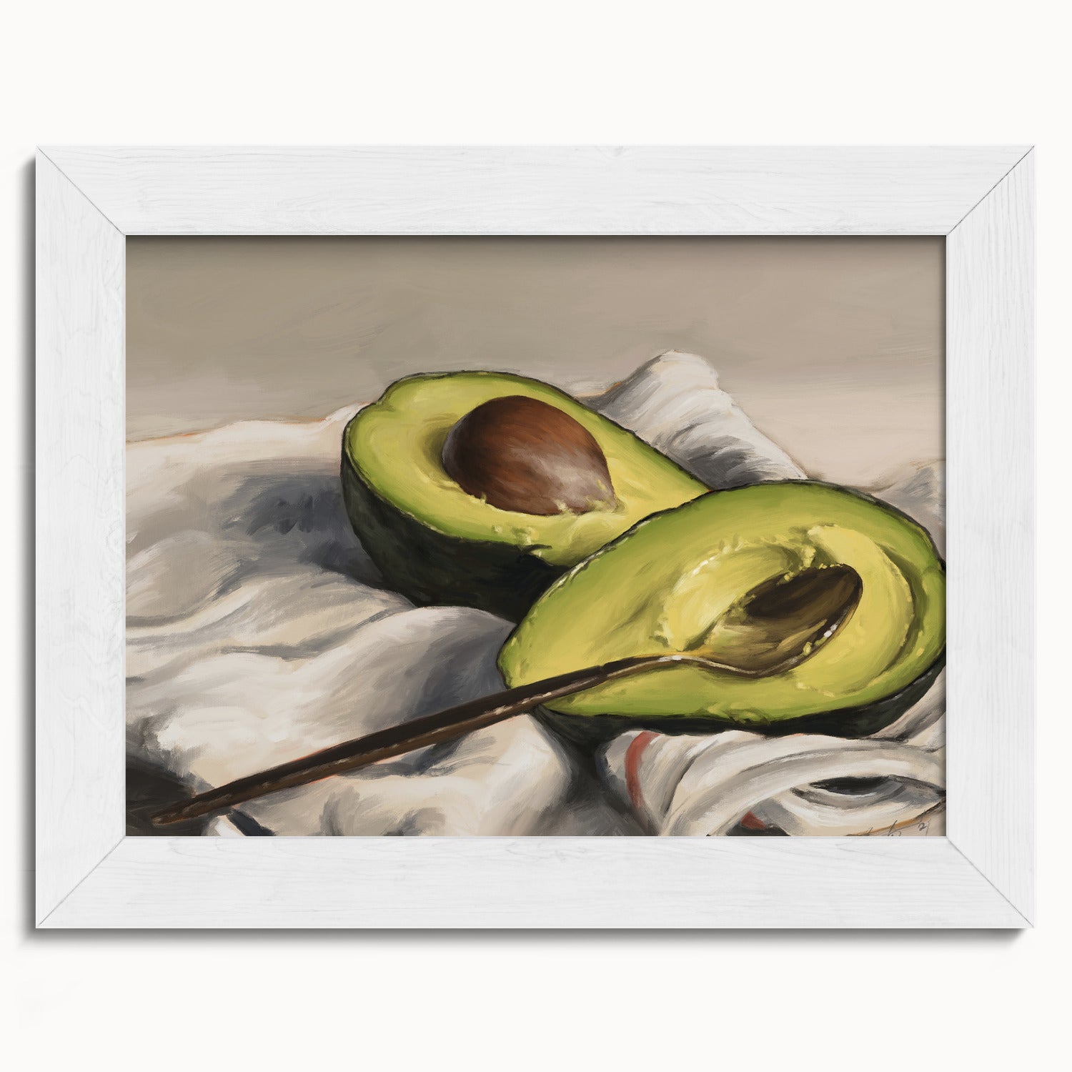 "Avocado" by Catherine Hébert - Sliced Avocado Painting Fine Art Print - 5"x7" size