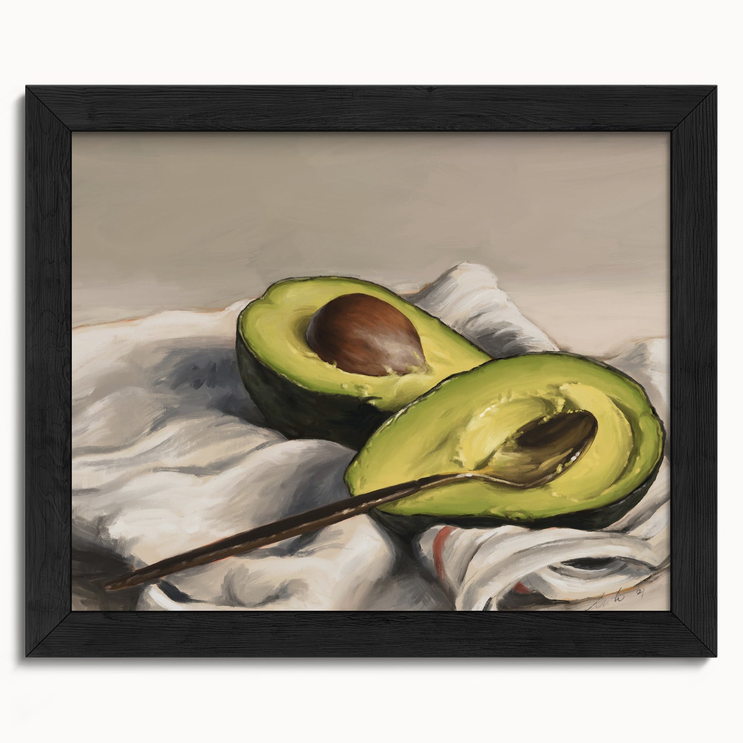 "Avocado" by Catherine Hébert - Sliced Avocado Painting Fine Art Print - 8"x10" size