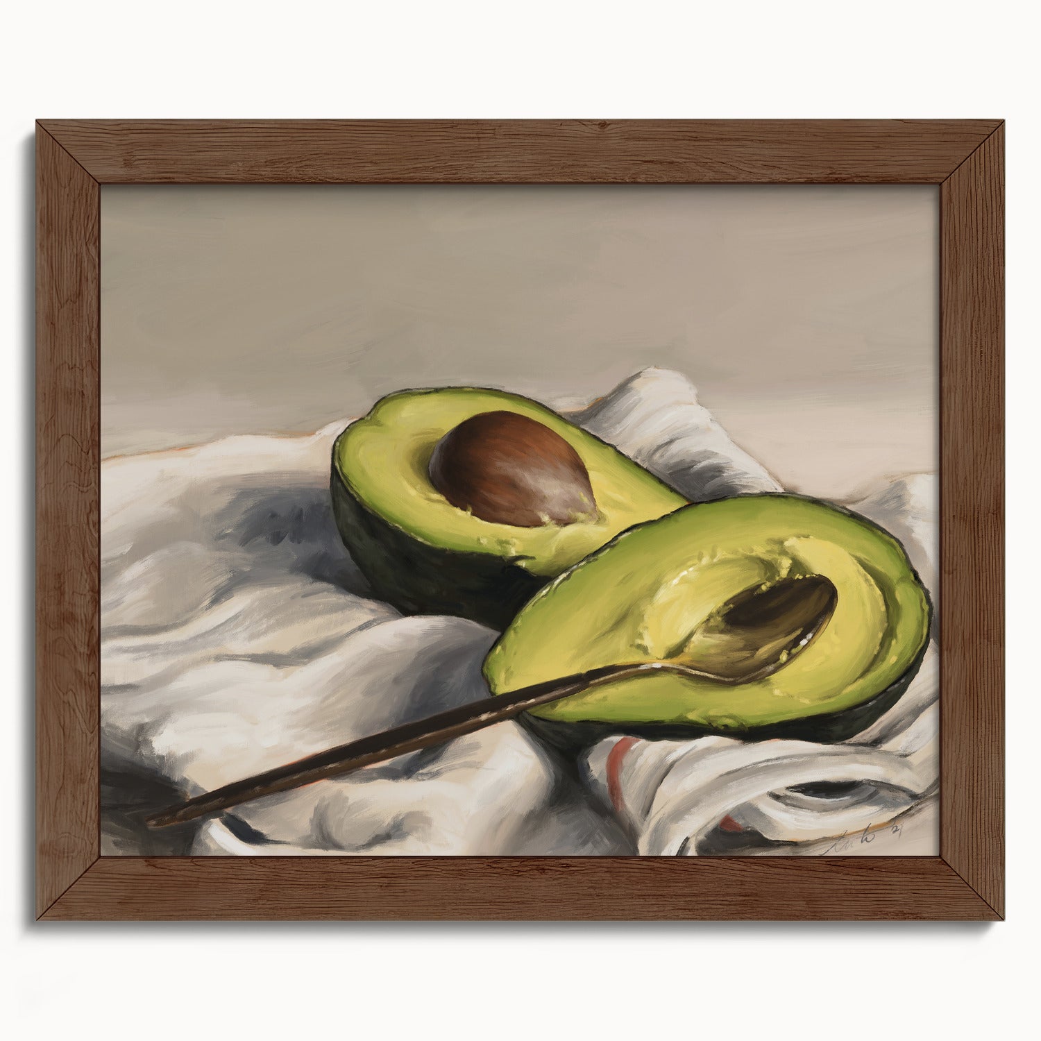 "Avocado" by Catherine Hébert - Sliced Avocado Painting Fine Art Print - 8"x10" size