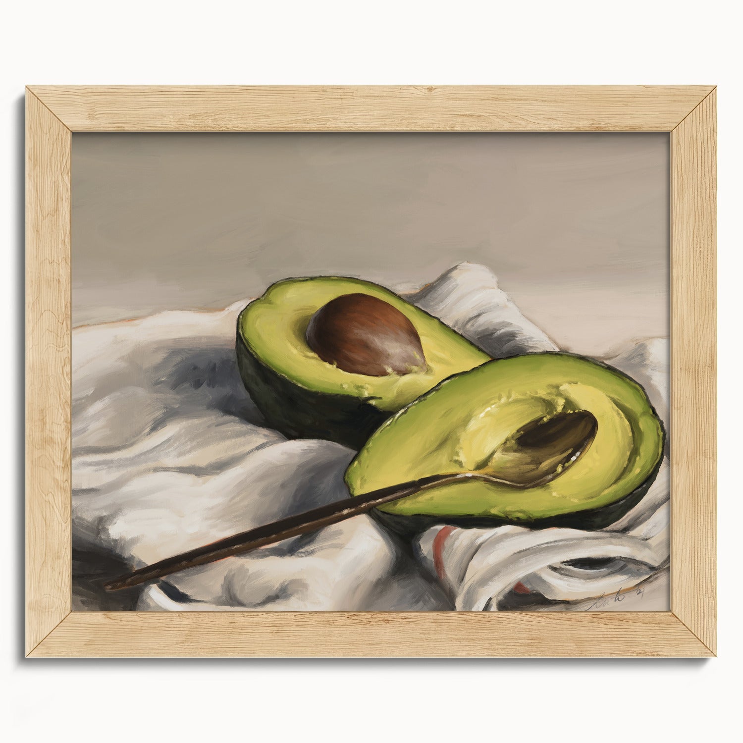 "Avocado" by Catherine Hébert - Sliced Avocado Painting Fine Art Print - 8"x10" size