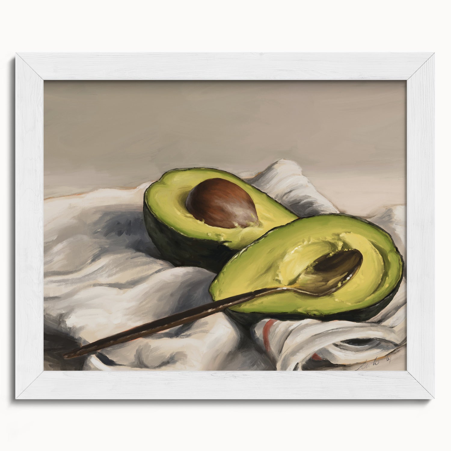 "Avocado" by Catherine Hébert - Sliced Avocado Painting Fine Art Print - 8"x10" size