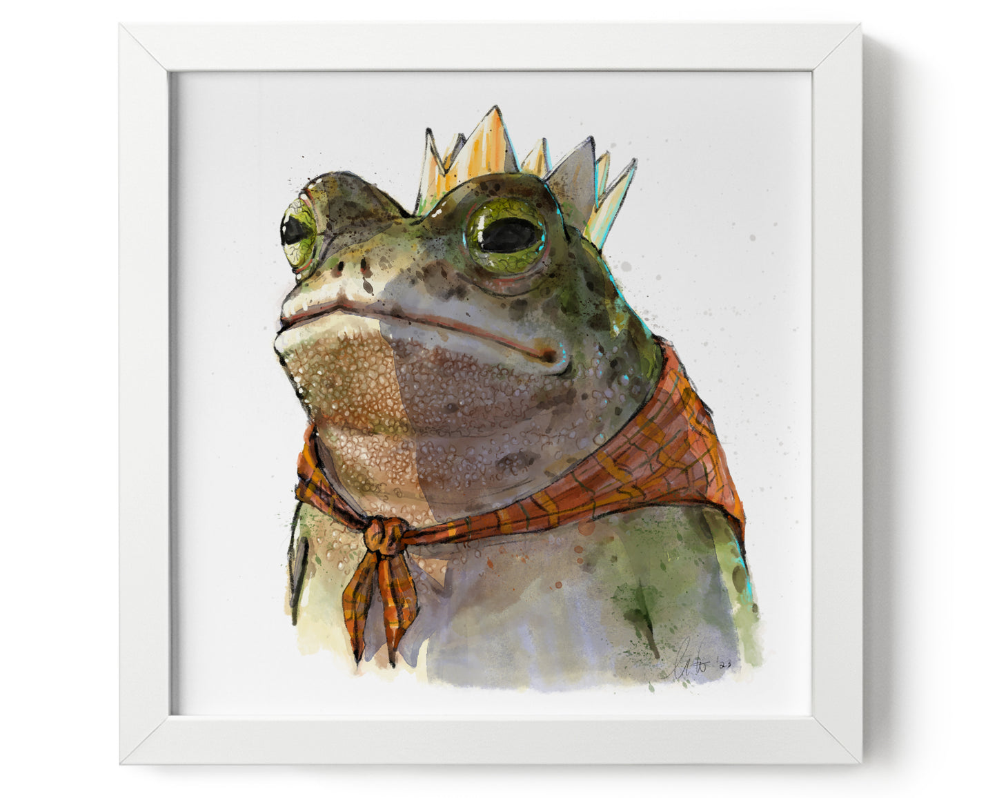 "Monarch of the Marsh" by Catherine Hébert - Toad King Watercolour Giclee Art Print - 9"x9" size