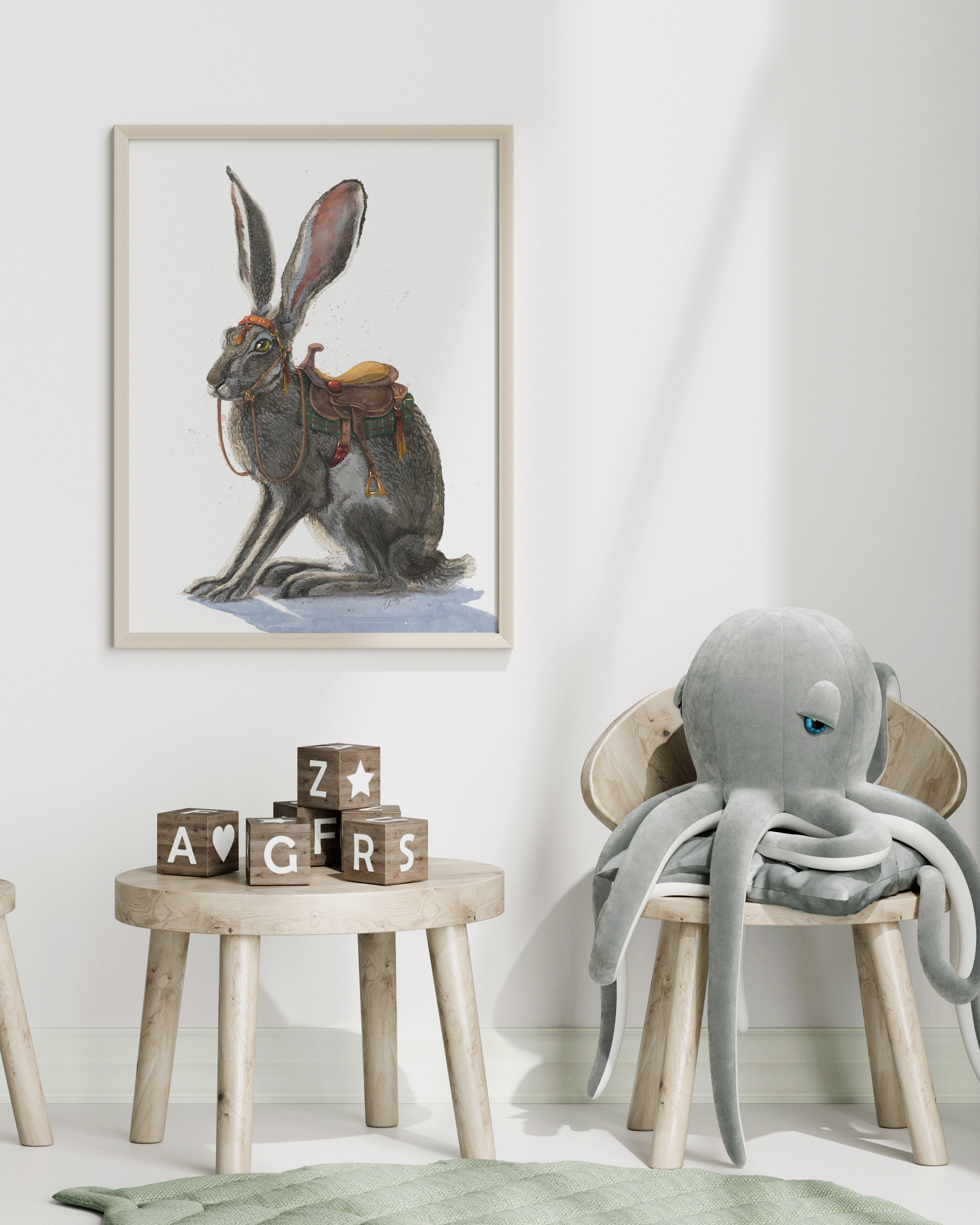 "Gallop of the Hare" by Catherine Hébert - Galloping Hare Watercolor Art Print