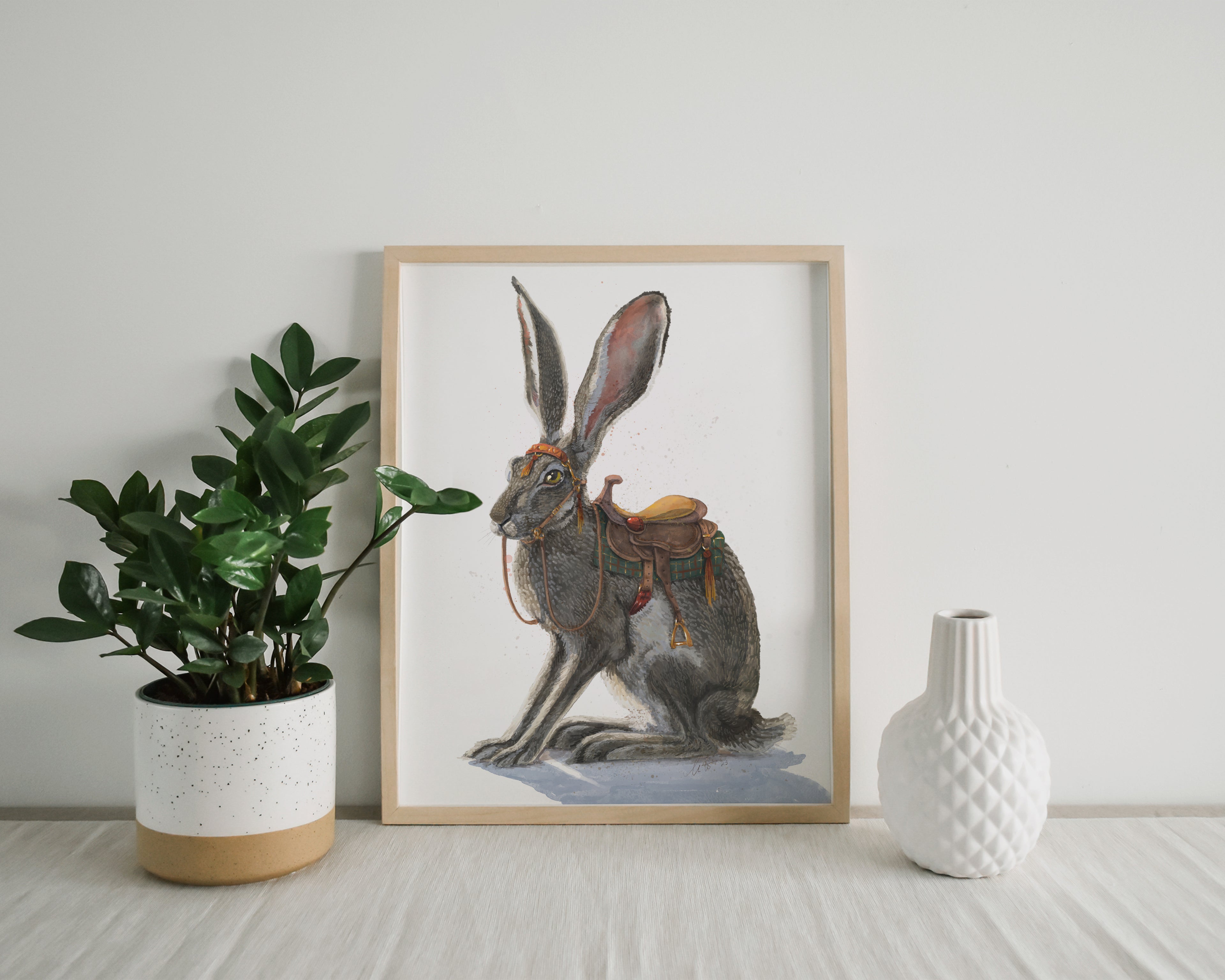 "Gallop of the Hare" by Catherine Hébert - Galloping Hare Watercolor Art Print