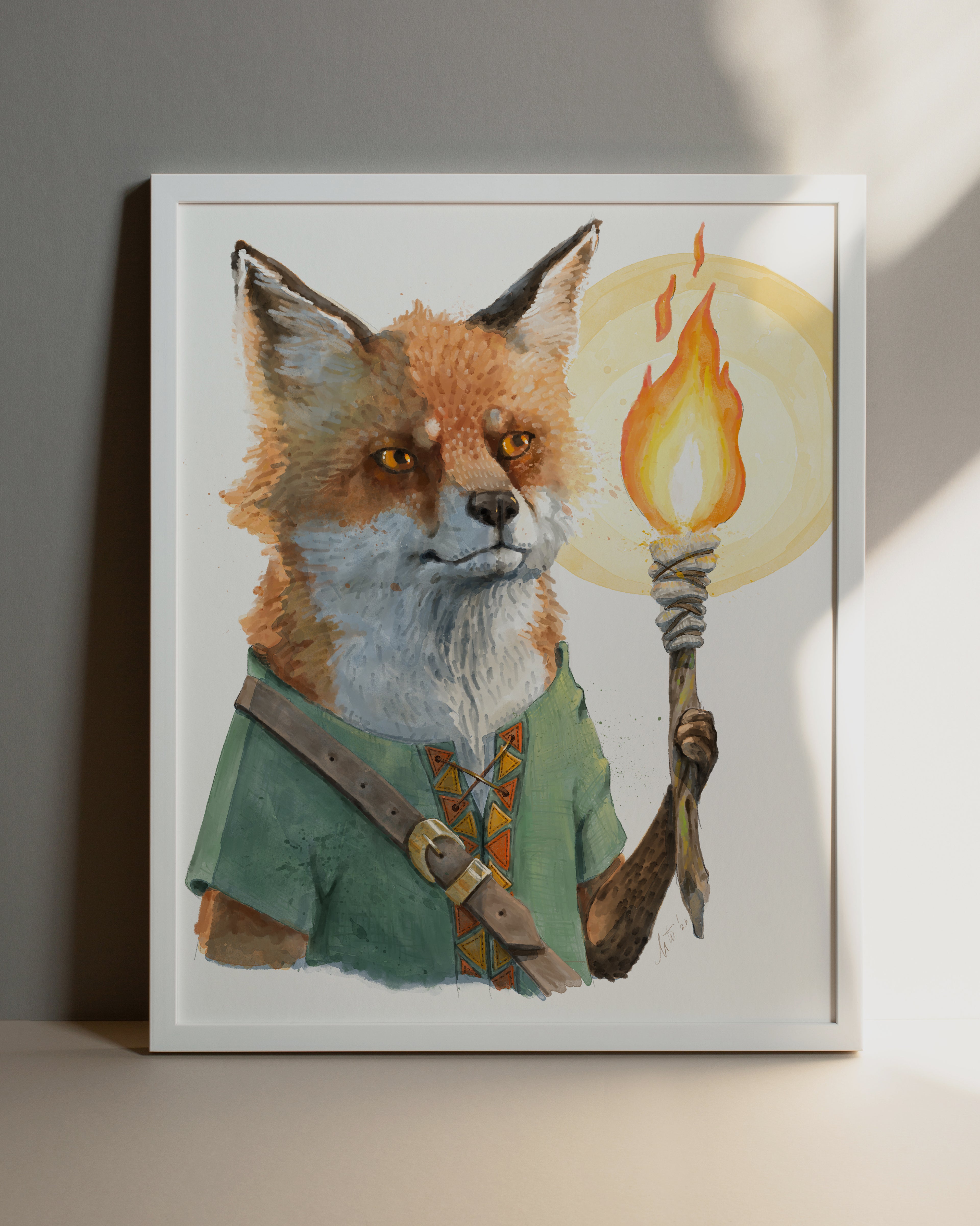 "The Luminous Vulpine" by Catherine Hébert - Fox with Lantern Watercolour Art Print