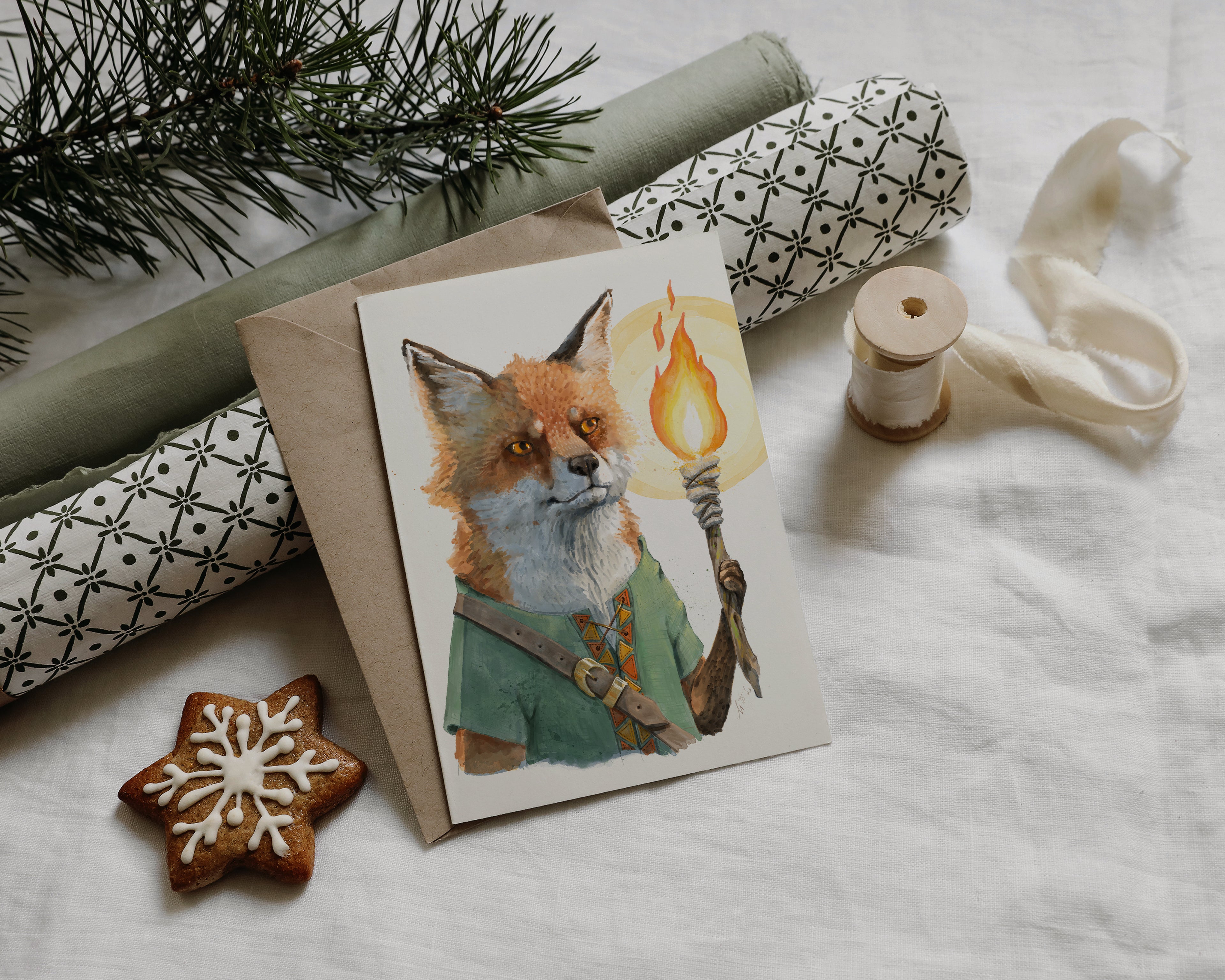 "The Luminous Vulpine" by Catherine Hébert - Fox with Lantern Watercolour Art Print