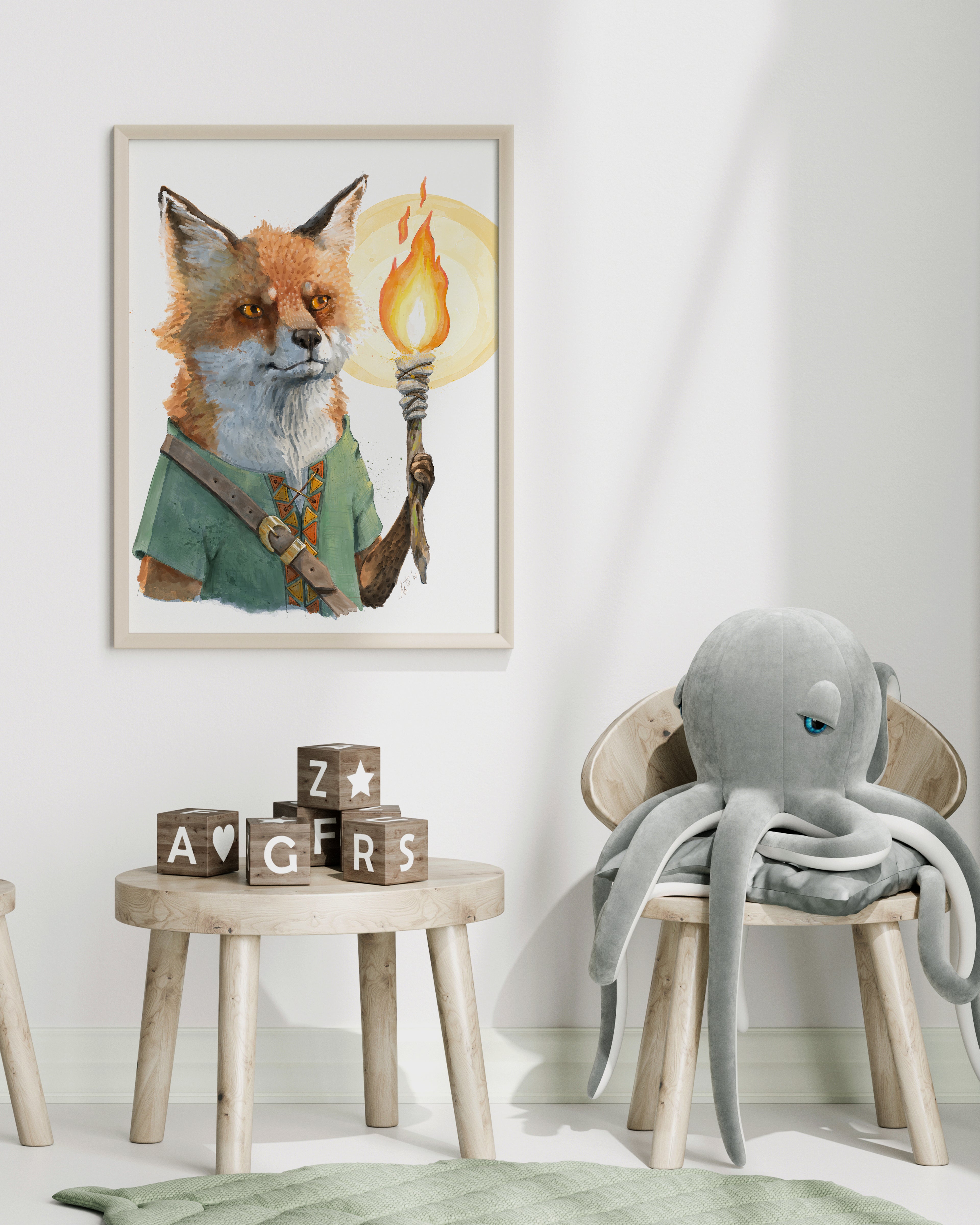 "The Luminous Vulpine" by Catherine Hébert - Fox with Lantern Watercolour Art Print