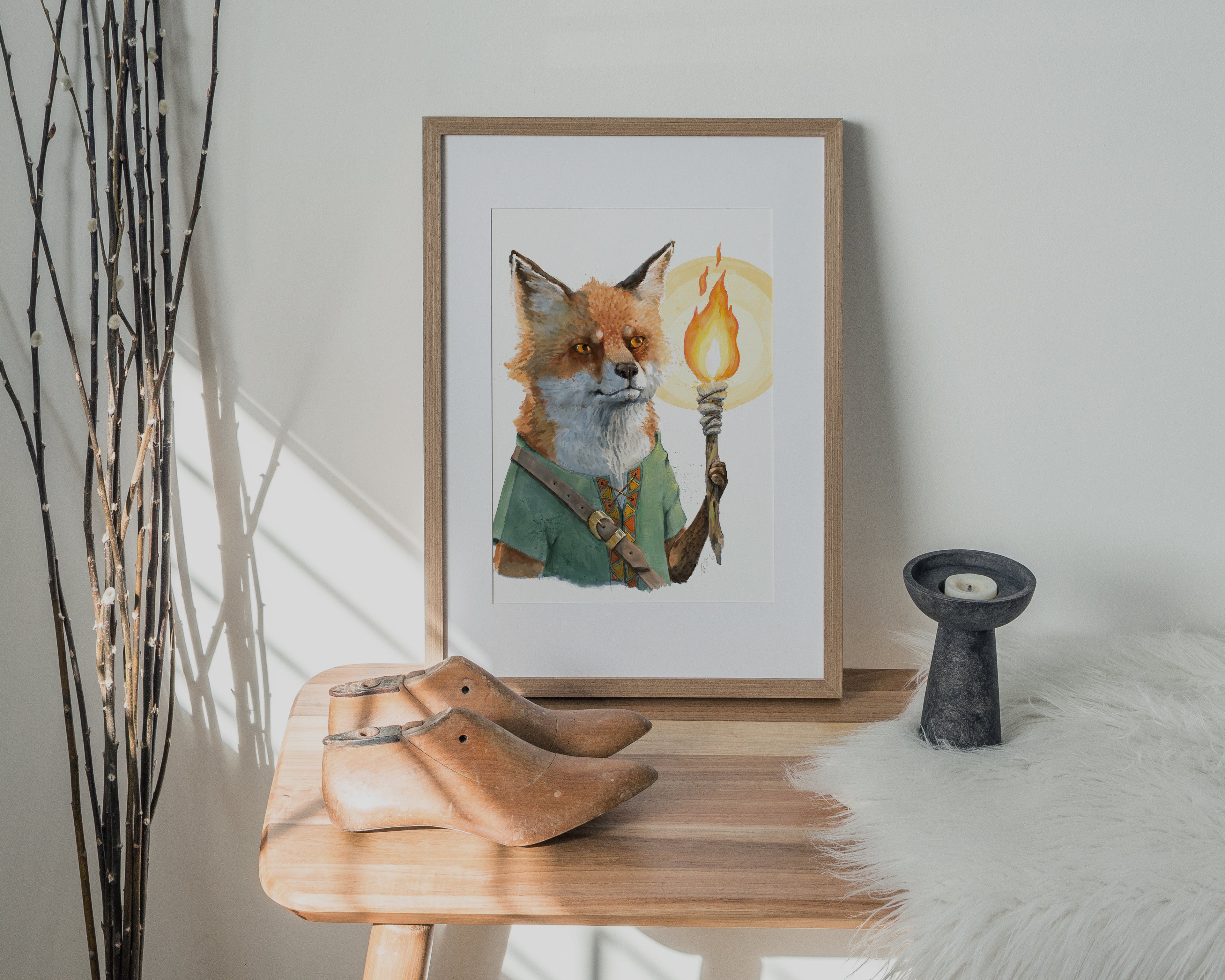 "The Luminous Vulpine" by Catherine Hébert - Fox with Lantern Watercolour Art Print