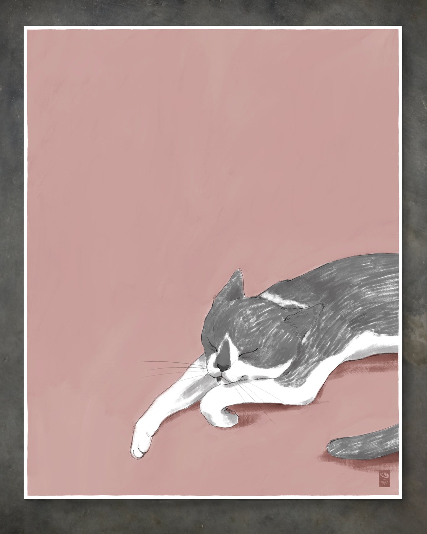 "Woodhouse Napping" by Catherine Hébert - Grey Tuxedo Cat Giclee Art Print