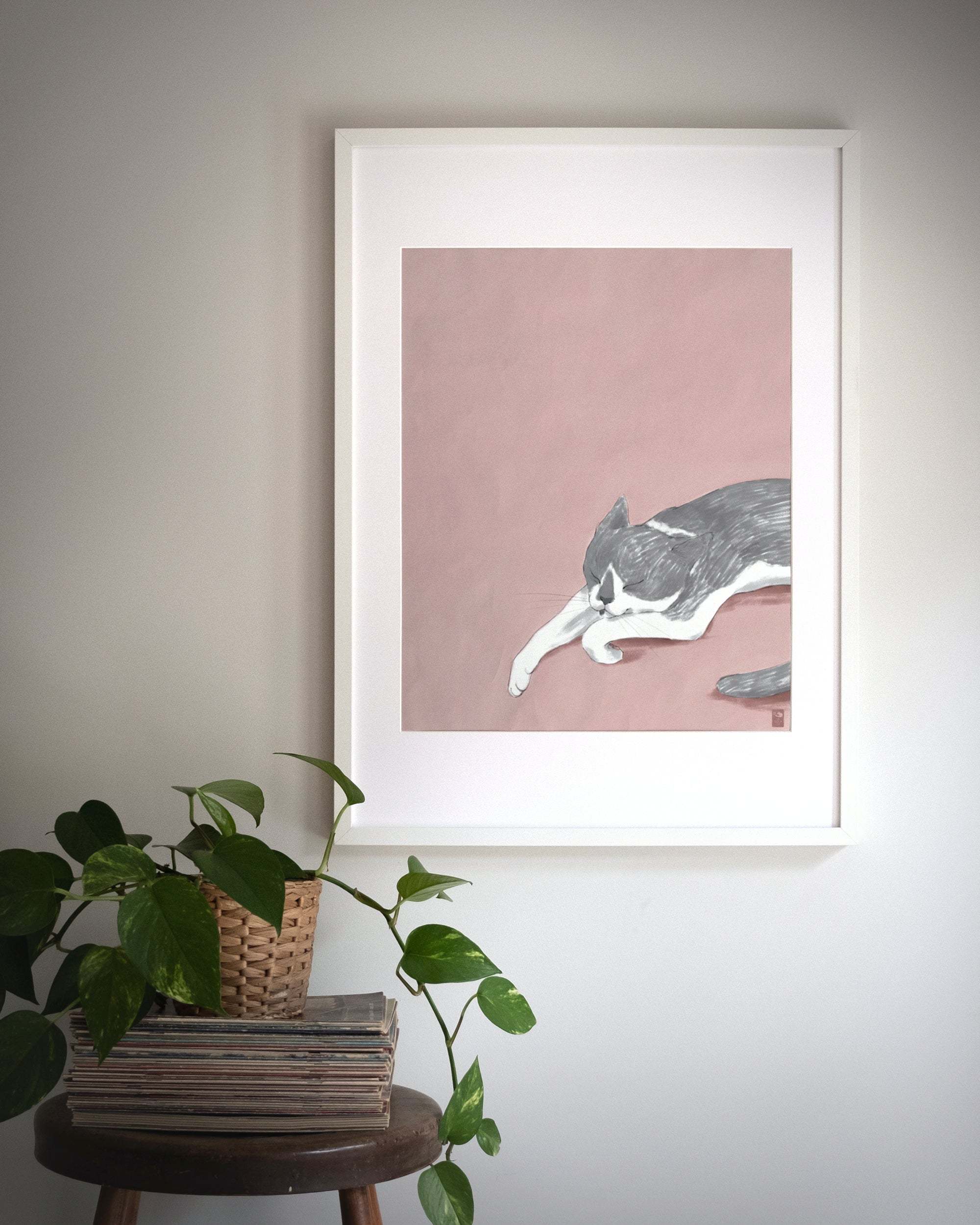 "Woodhouse Napping" by Catherine Hébert - Grey Tuxedo Cat Fine Art Print
