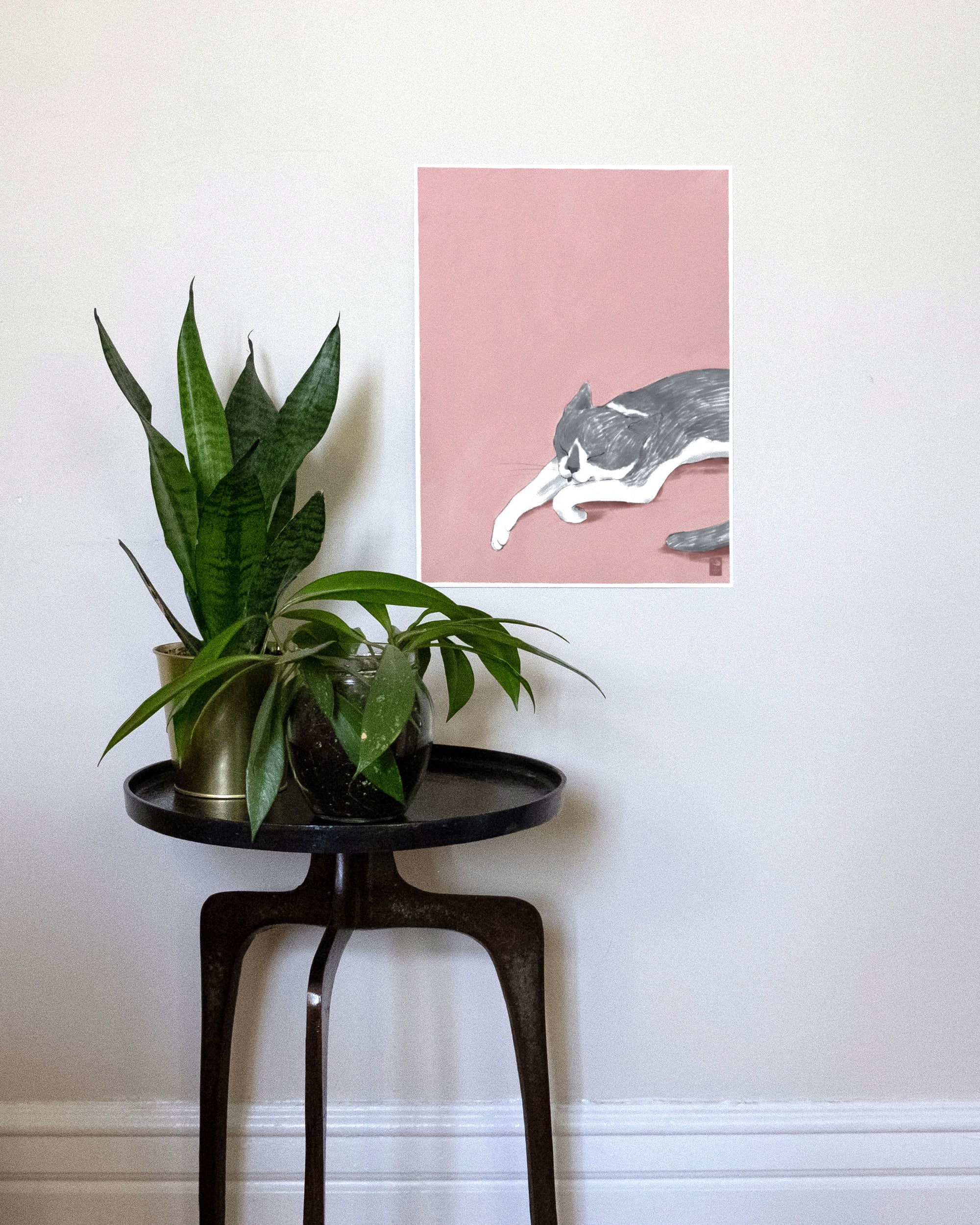 "Woodhouse Napping" by Catherine Hébert - Grey Tuxedo Cat Fine Art Print