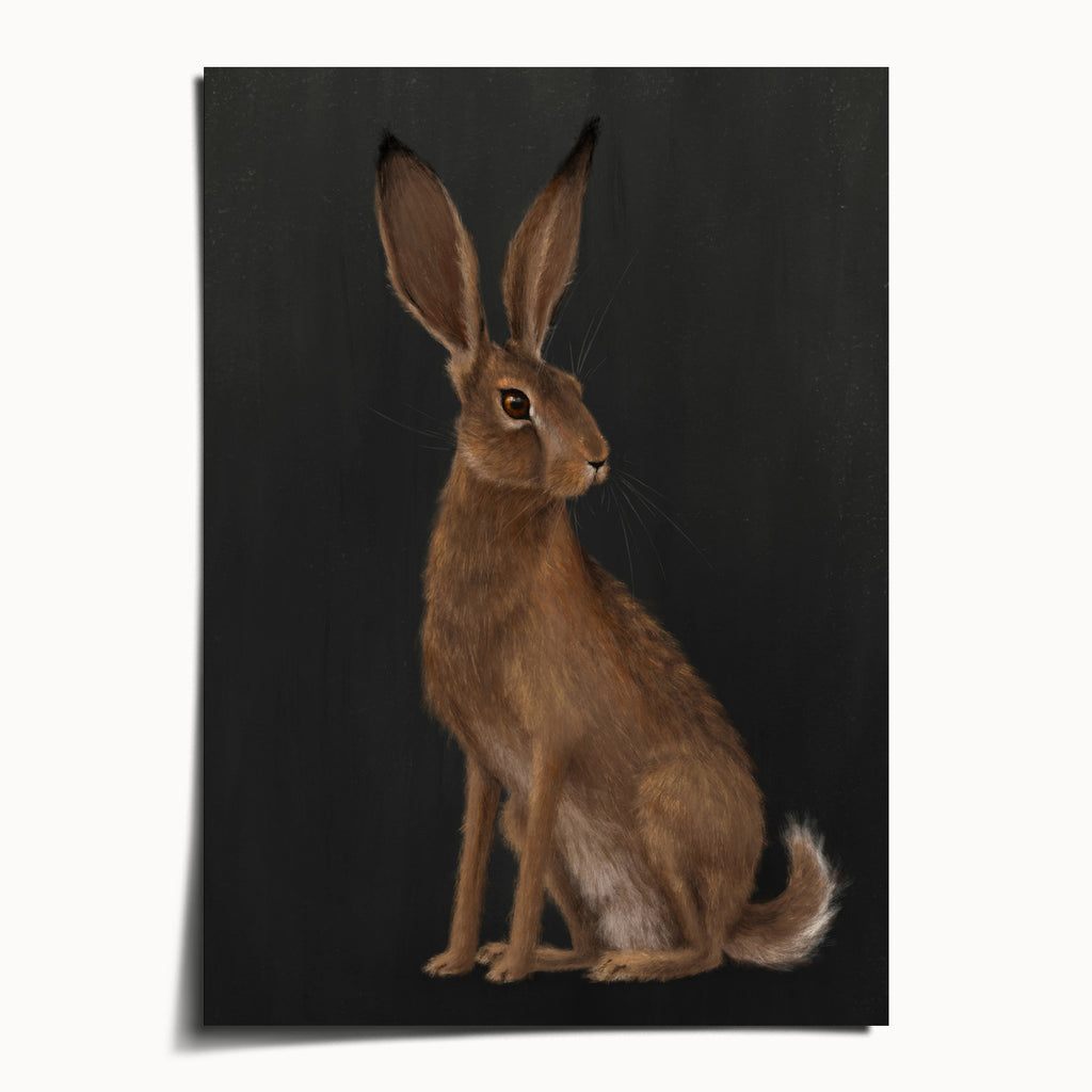 « The Hare - Black Edition » par Catherine Hébert - Impression d'art Woodland Hare - Édition noire - Format 5"x7"