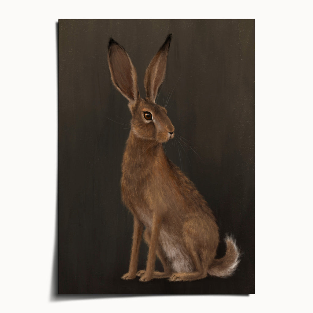 « The Hare - Brown Edition » par Catherine Hébert - Impression d'art Woodland Hare - Édition brune - Format 5"x7"