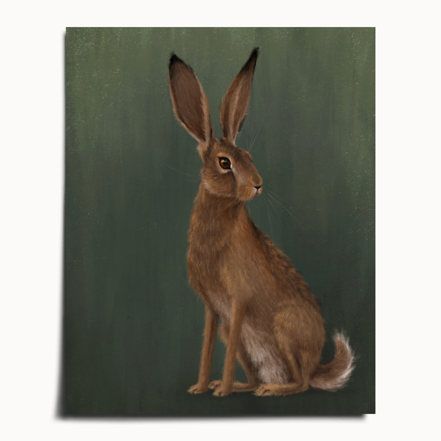 "The Hare - Green Edition" by Catherine Hébert - Woodland Hare Fine Art Print - Light Green Edition - 16"x20" size