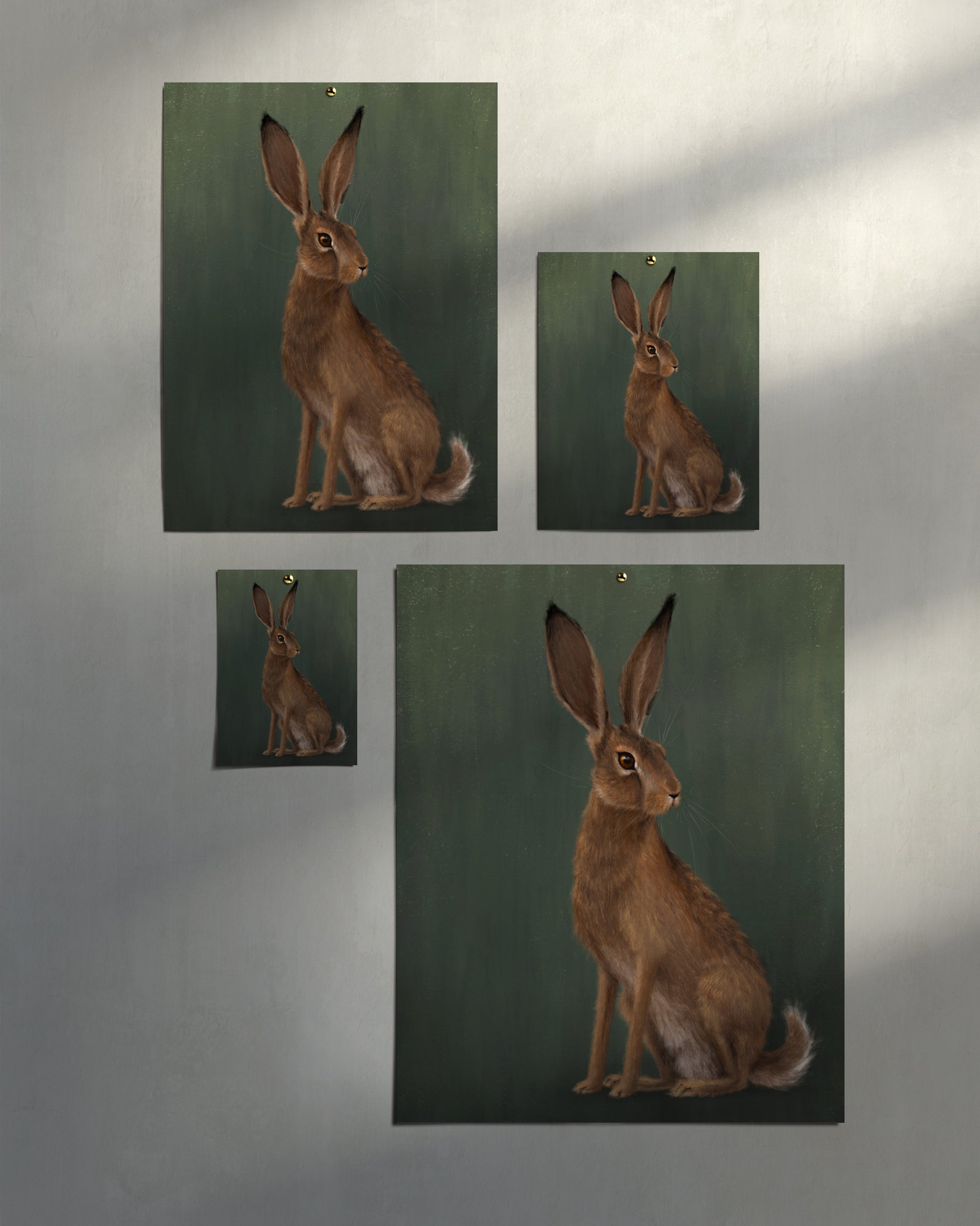 "The Hare - Green Edition" by Catherine Hébert - Woodland Hare Fine Art Print - Light Green Edition