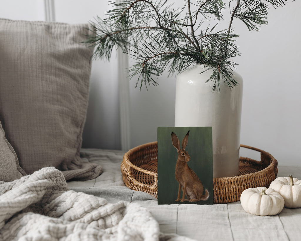 "The Hare - Green Edition" by Catherine Hébert - Woodland Hare Fine Art Print - Light Green Edition
