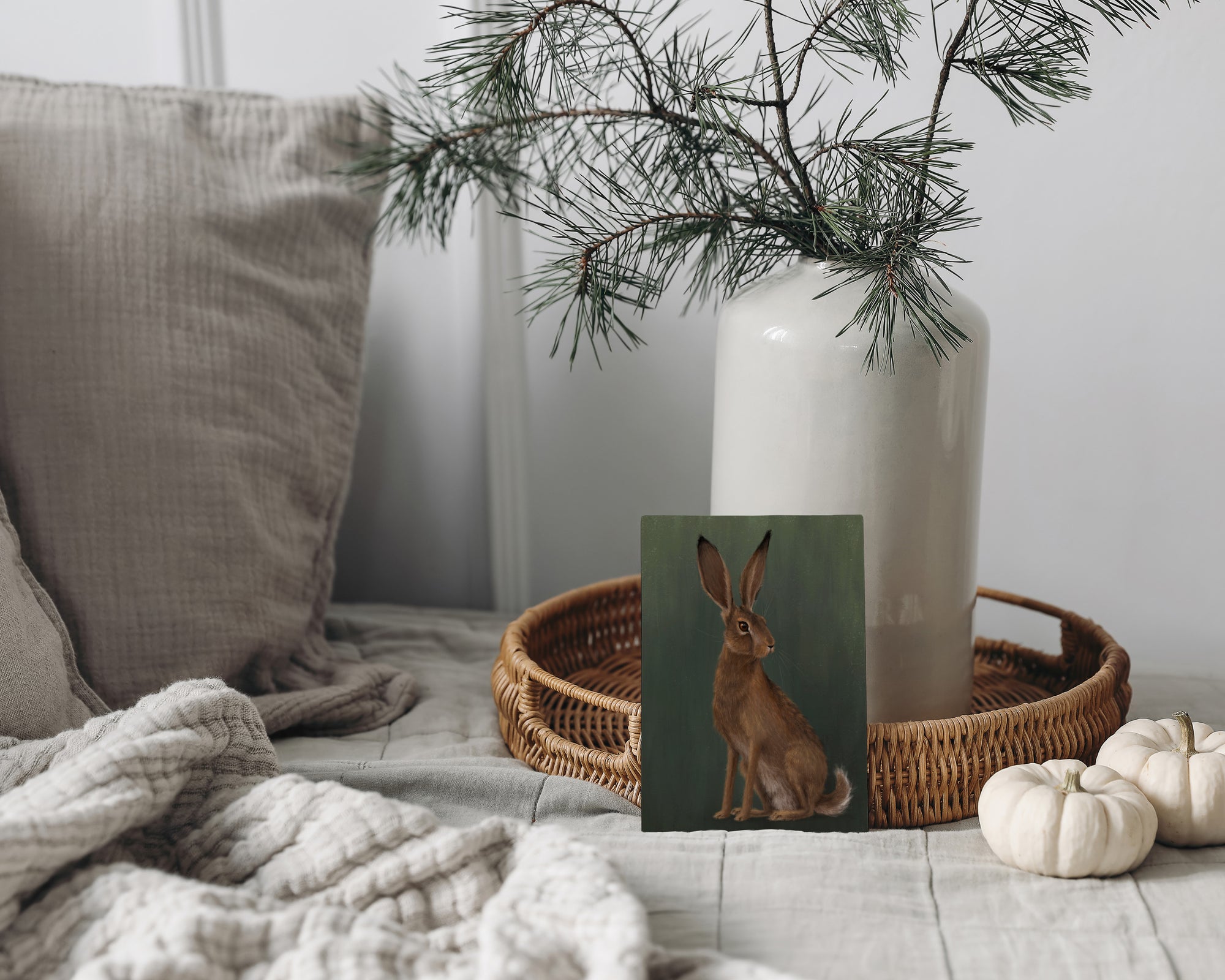 "The Hare - Green Edition" by Catherine Hébert - Woodland Hare Fine Art Print - Light Green Edition