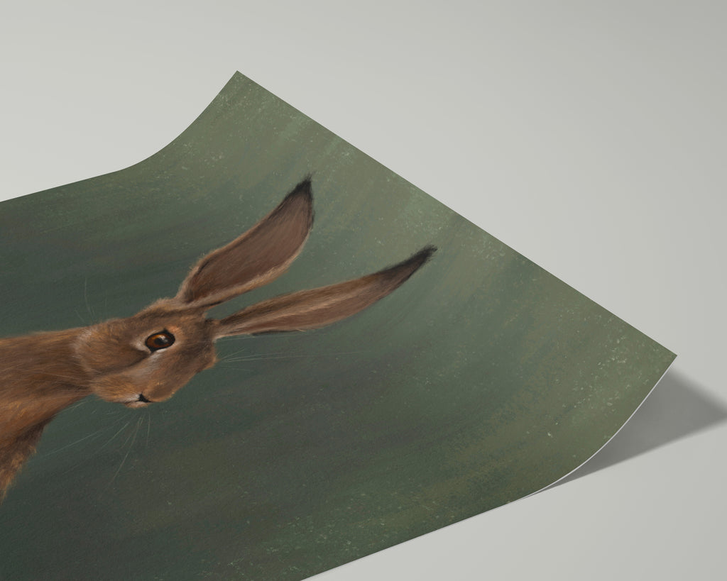 "The Hare - Green Edition" by Catherine Hébert - Woodland Hare Art Print - Light Green Edition