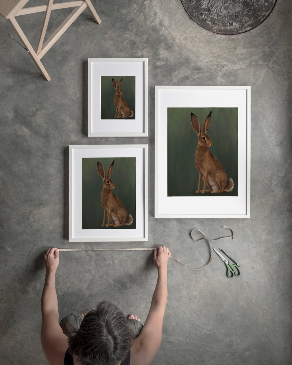 "The Hare - Green Edition" by Catherine Hébert - Woodland Hare Fine Art Print - Light Green Edition
