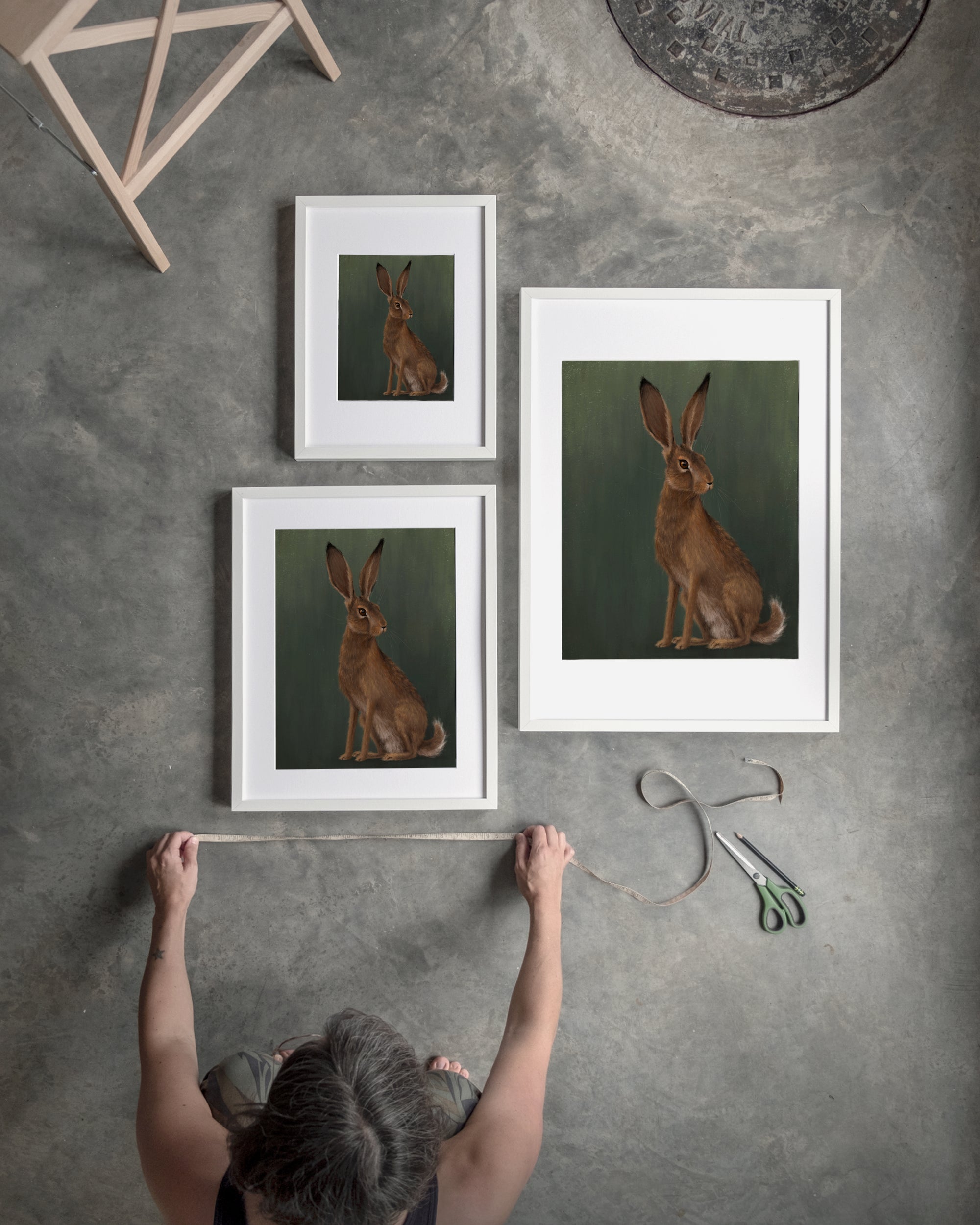 "The Hare - Green Edition" by Catherine Hébert - Woodland Hare Fine Art Print - Light Green Edition