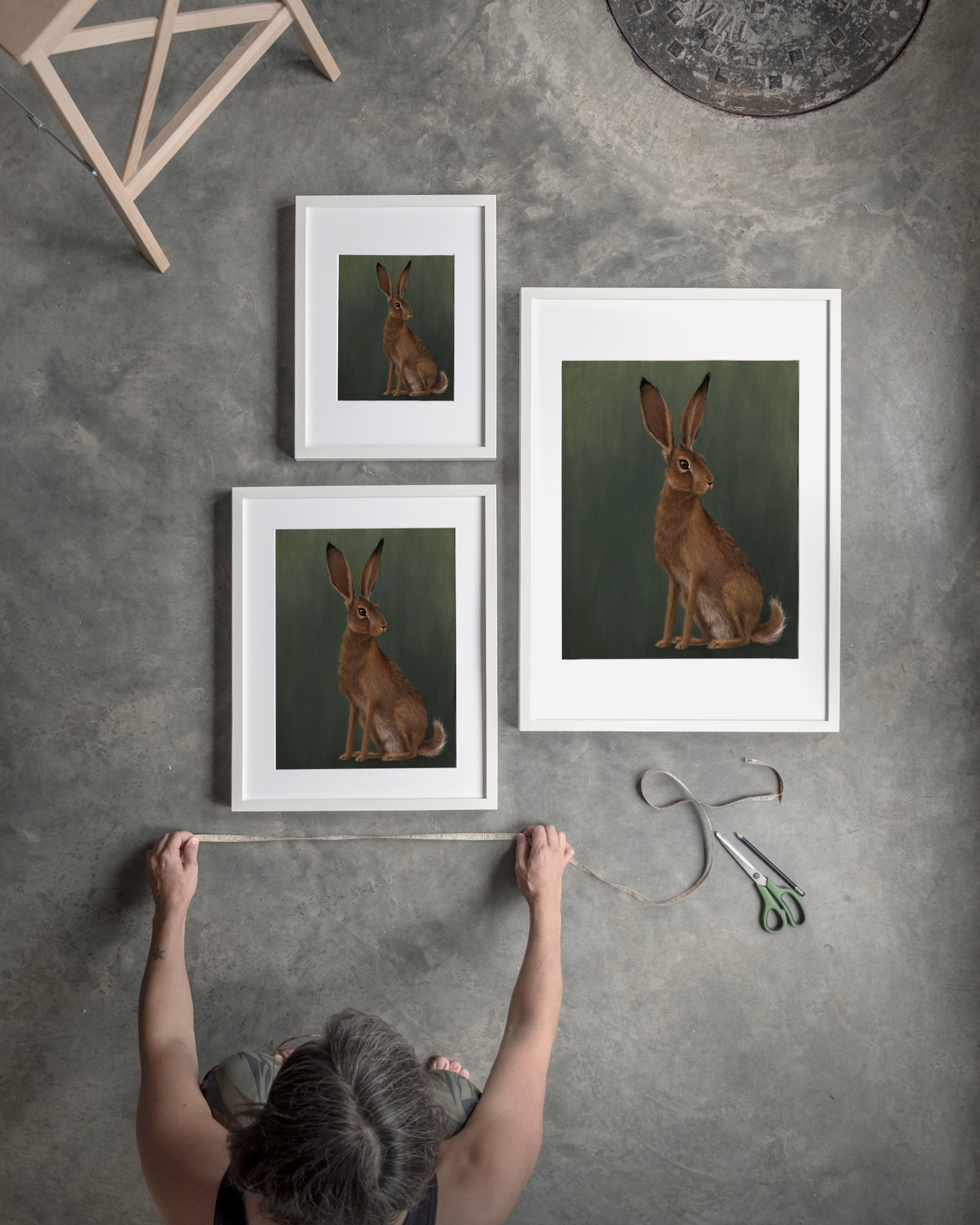 "The Hare - Green Edition" by Catherine Hébert - Woodland Hare Art Print - Light Green Edition