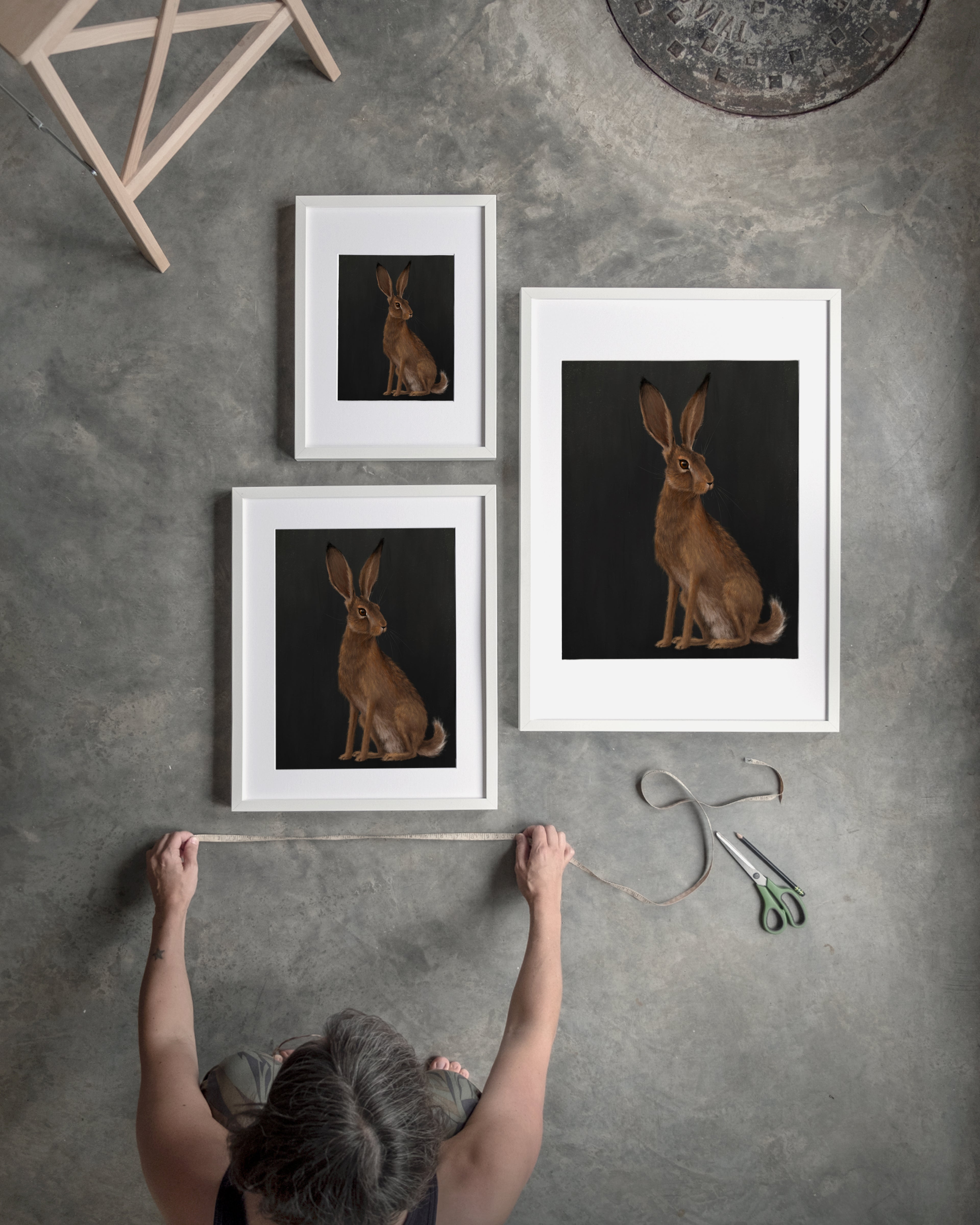 "The Hare - Black Edition" by Catherine Hébert - Woodland Hare Art Print - Black Edition