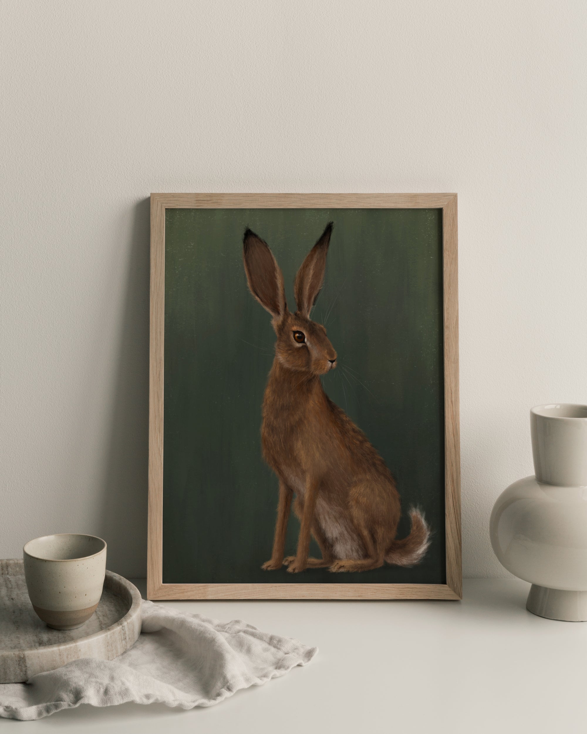 "The Hare - Green Edition" by Catherine Hébert - Woodland Hare Fine Art Print - Light Green Edition
