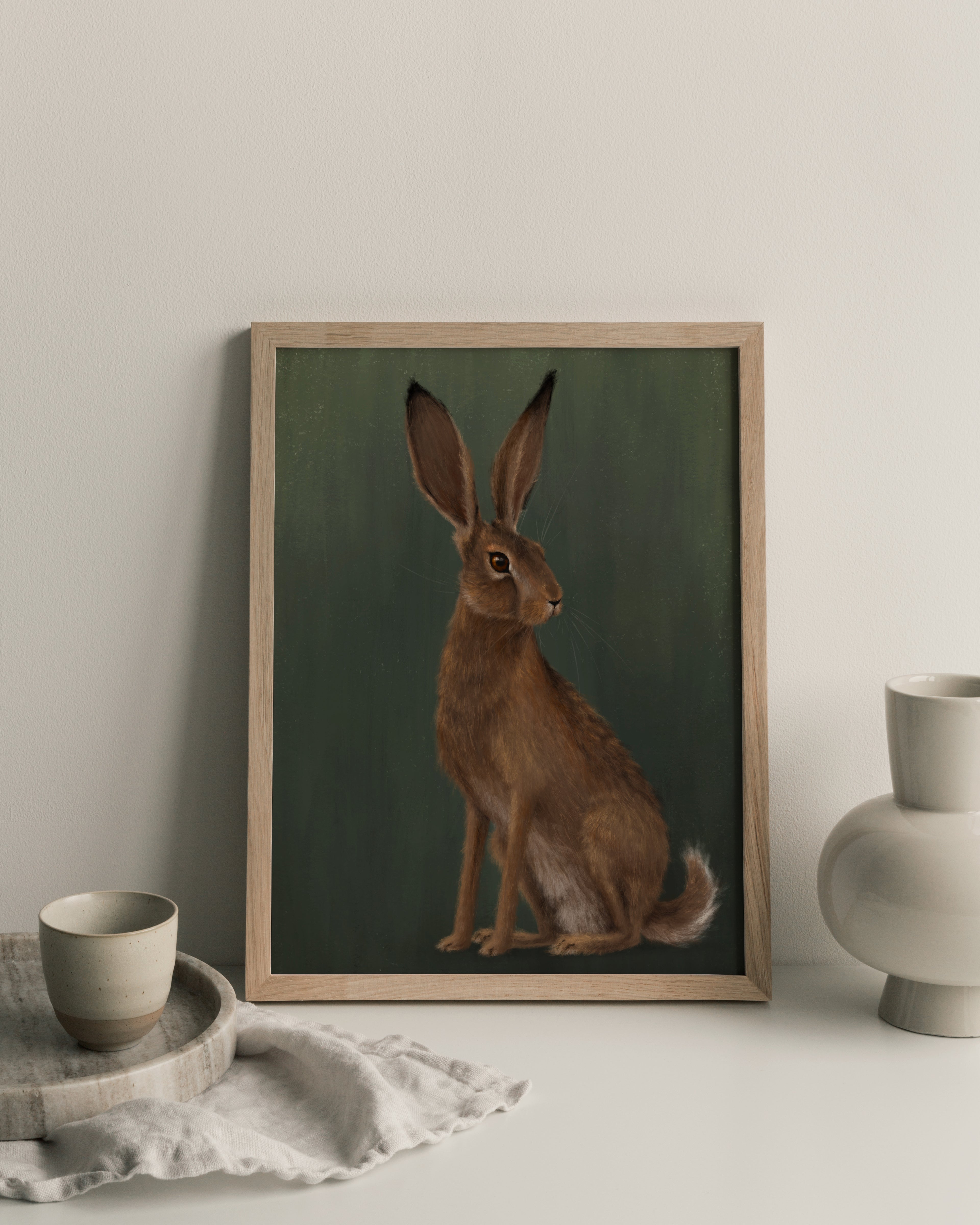 "The Hare - Green Edition" by Catherine Hébert - Woodland Hare Art Print - Light Green Edition