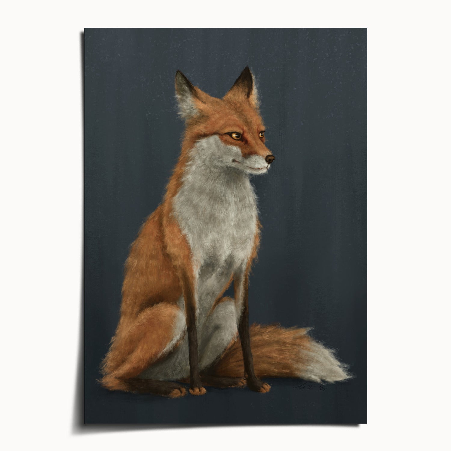 "The Woodland Fox - Blue Edition" by Catherine Hébert - Red Fox Fine Art Print - Blue Edition - 5"x7" size