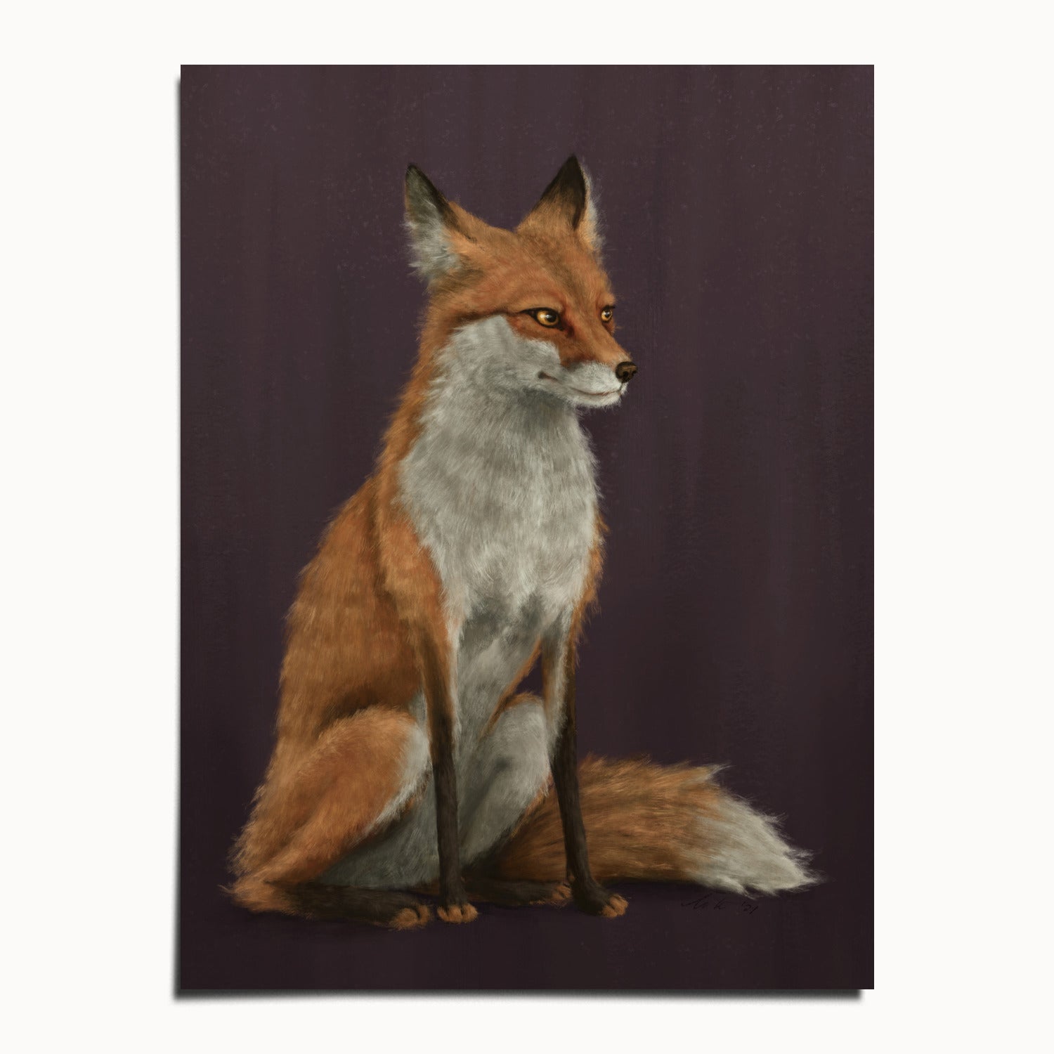 "The Woodland Fox - Burgundy Edition" by Catherine Hébert - Red Fox Fine Art Print - Burgundy Edition - 30"x40" size
