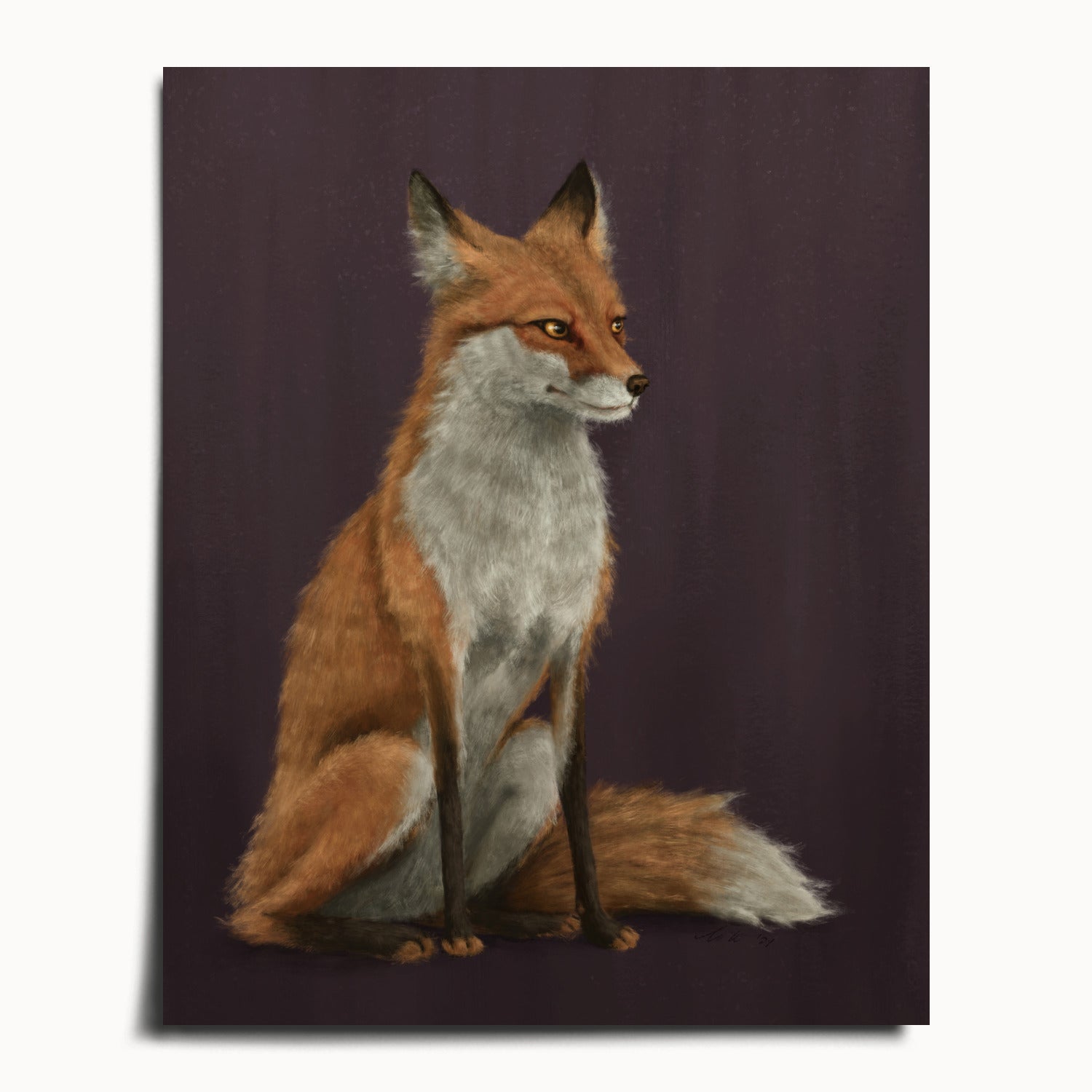 "The Woodland Fox - Burgundy Edition" by Catherine Hébert - Red Fox Fine Art Print - Burgundy Edition - 16"x20" size